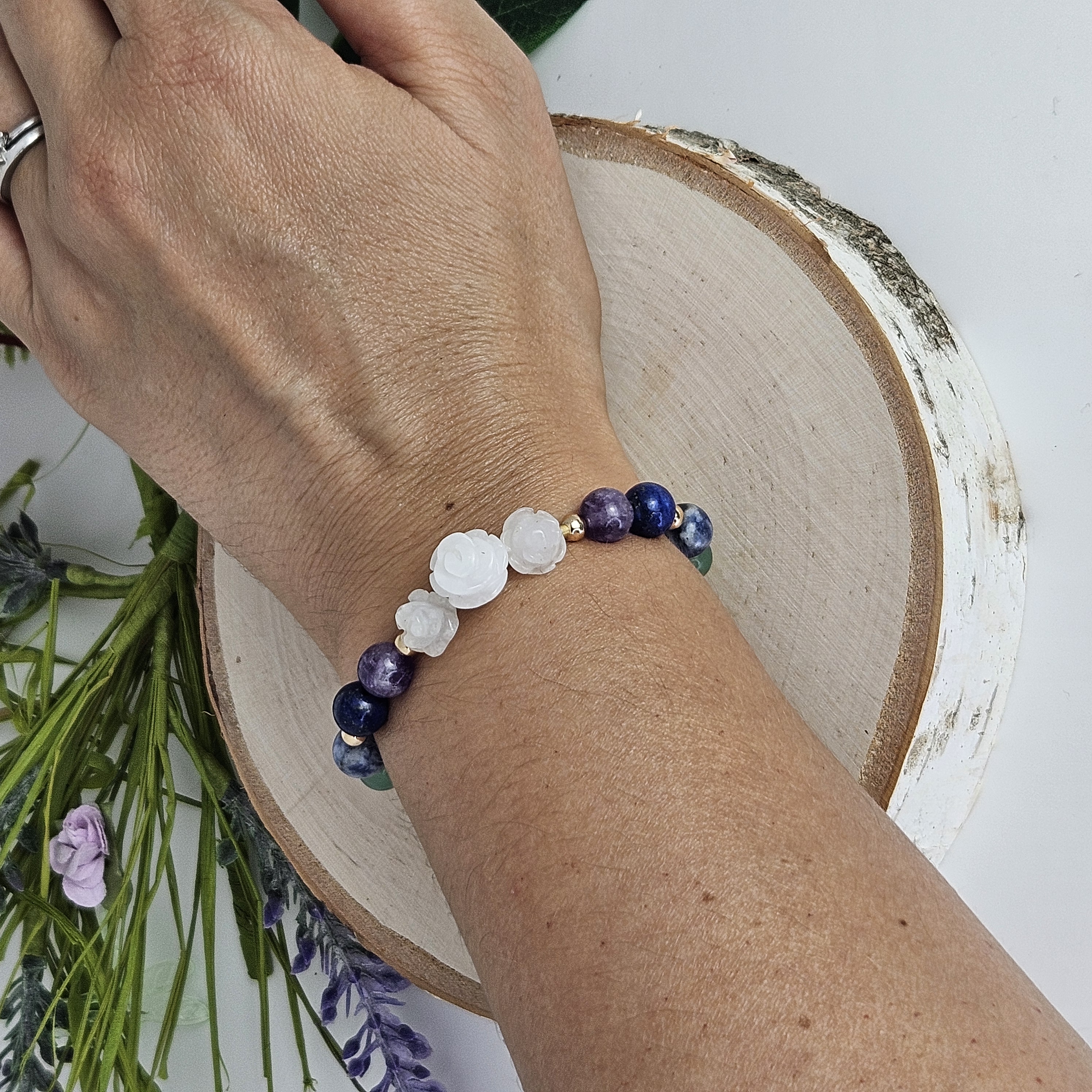 Large White Jade Rose Chakra Bracelet