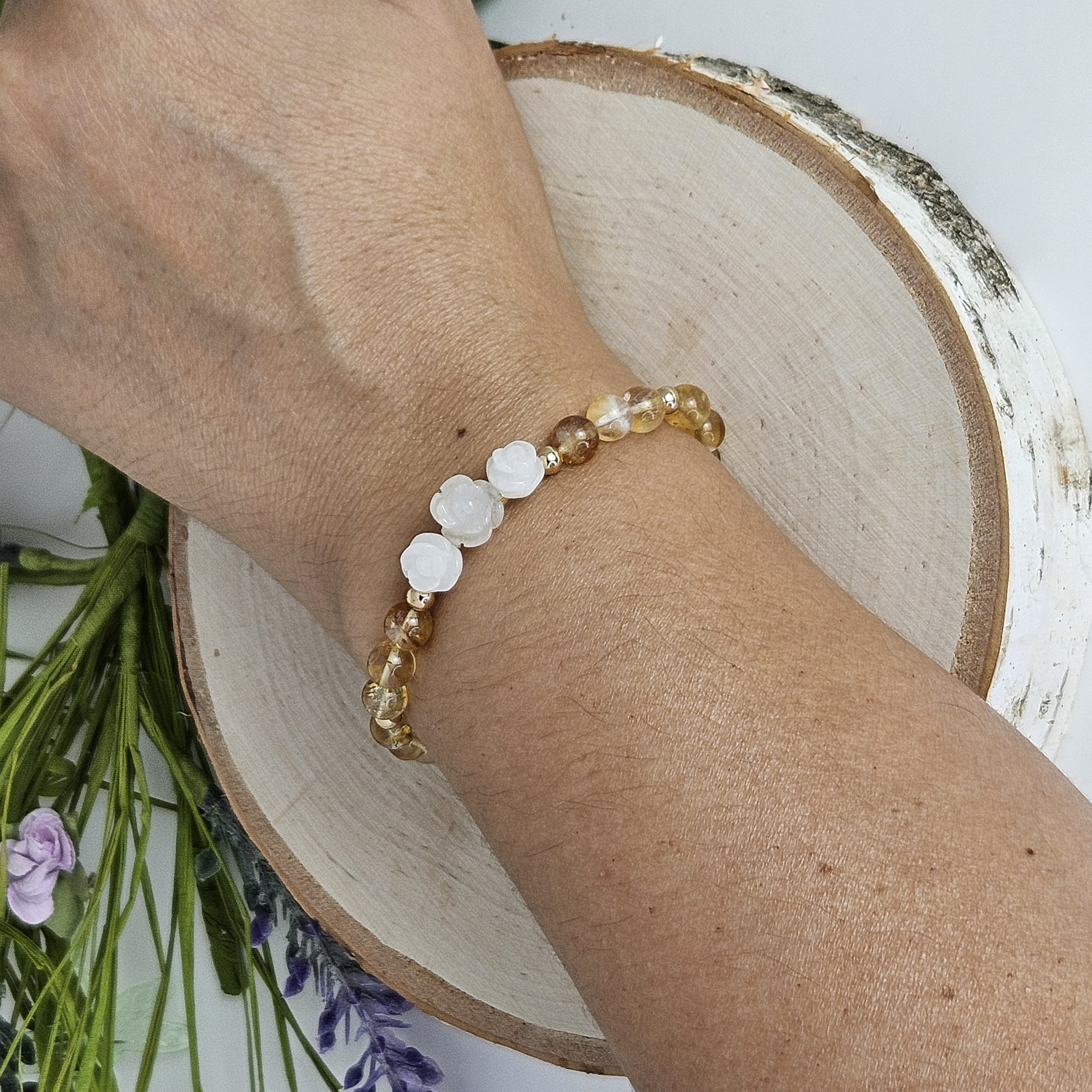 Small White Jade Rose Citrine Bracelet