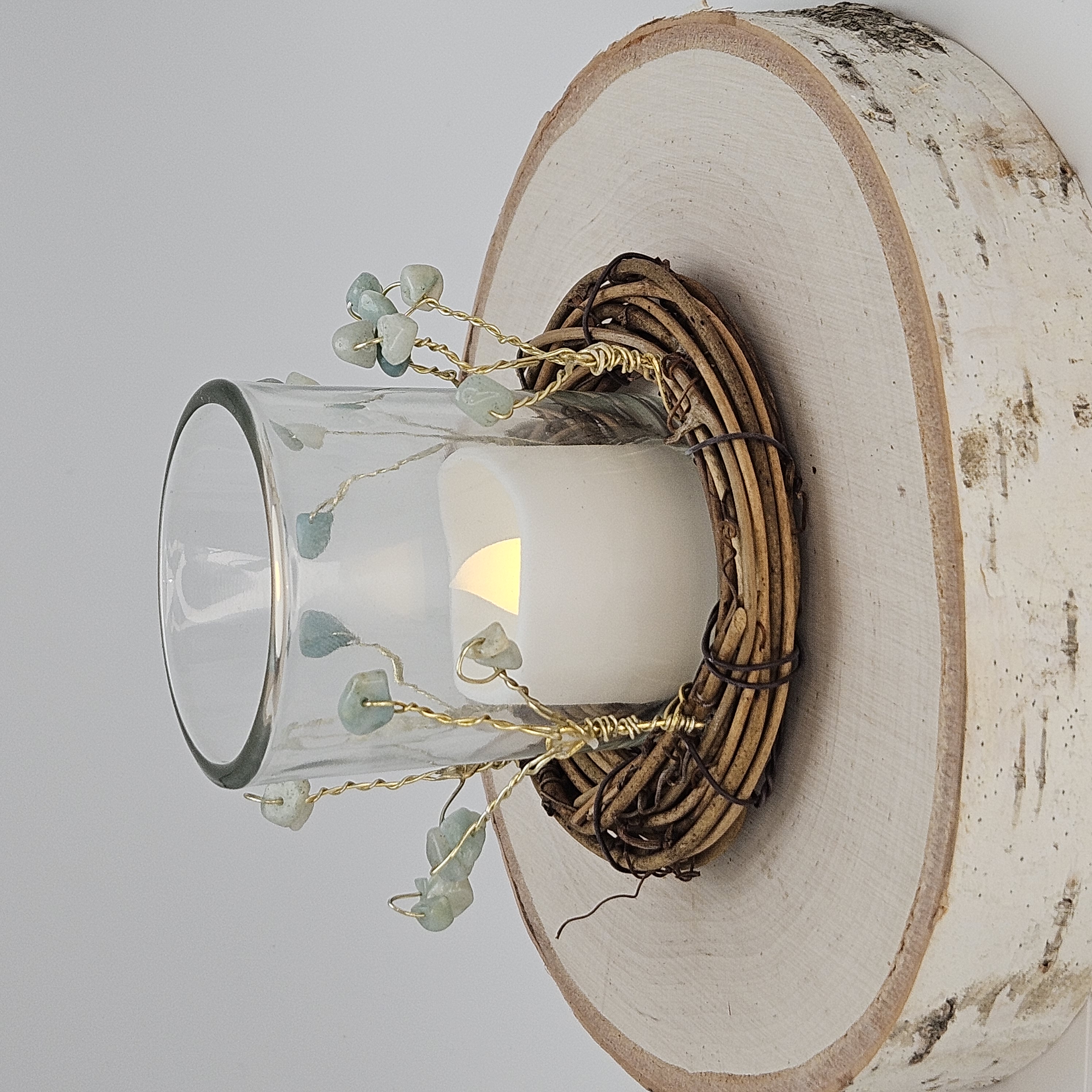 Glass Votive Nest LED Candle Holder with Gold Crystal Branches