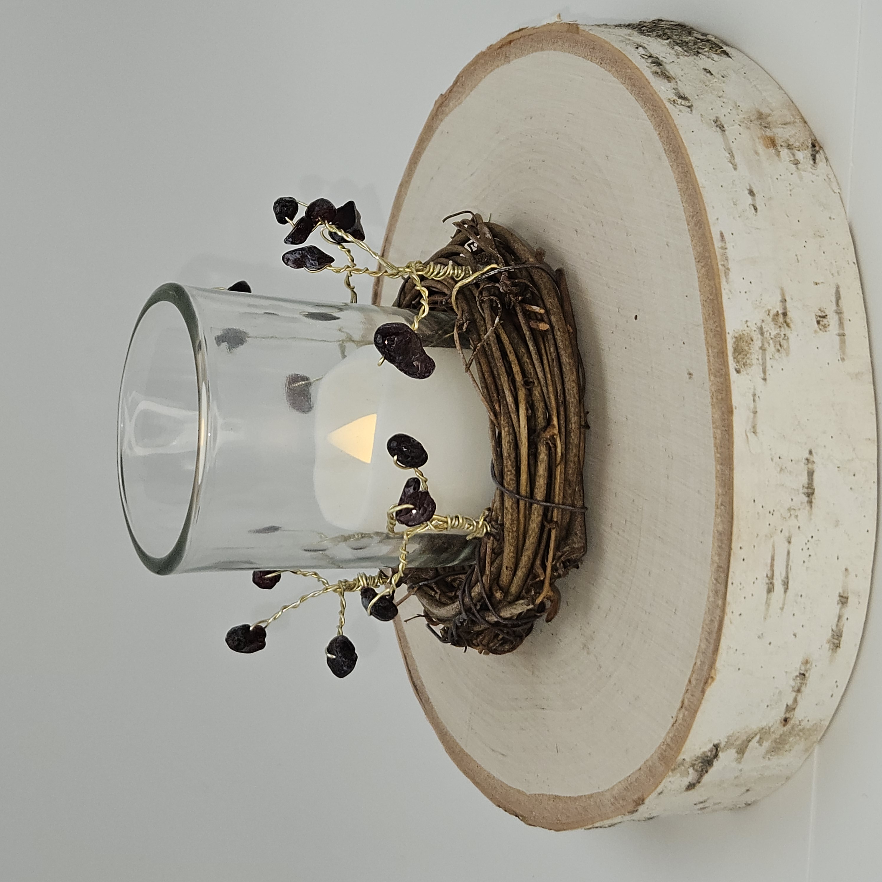 Glass Votive Nest LED Candle Holder with Gold Crystal Branches