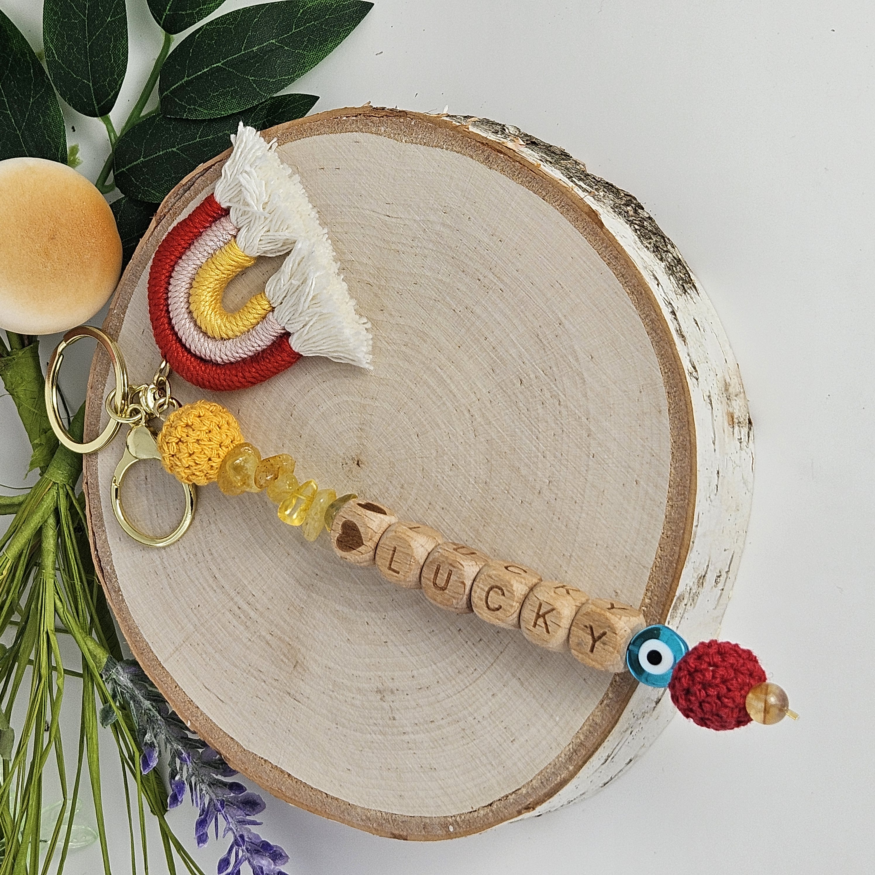 Citrine Good Luck Keychain with Evil Eye–Abundance & Protection