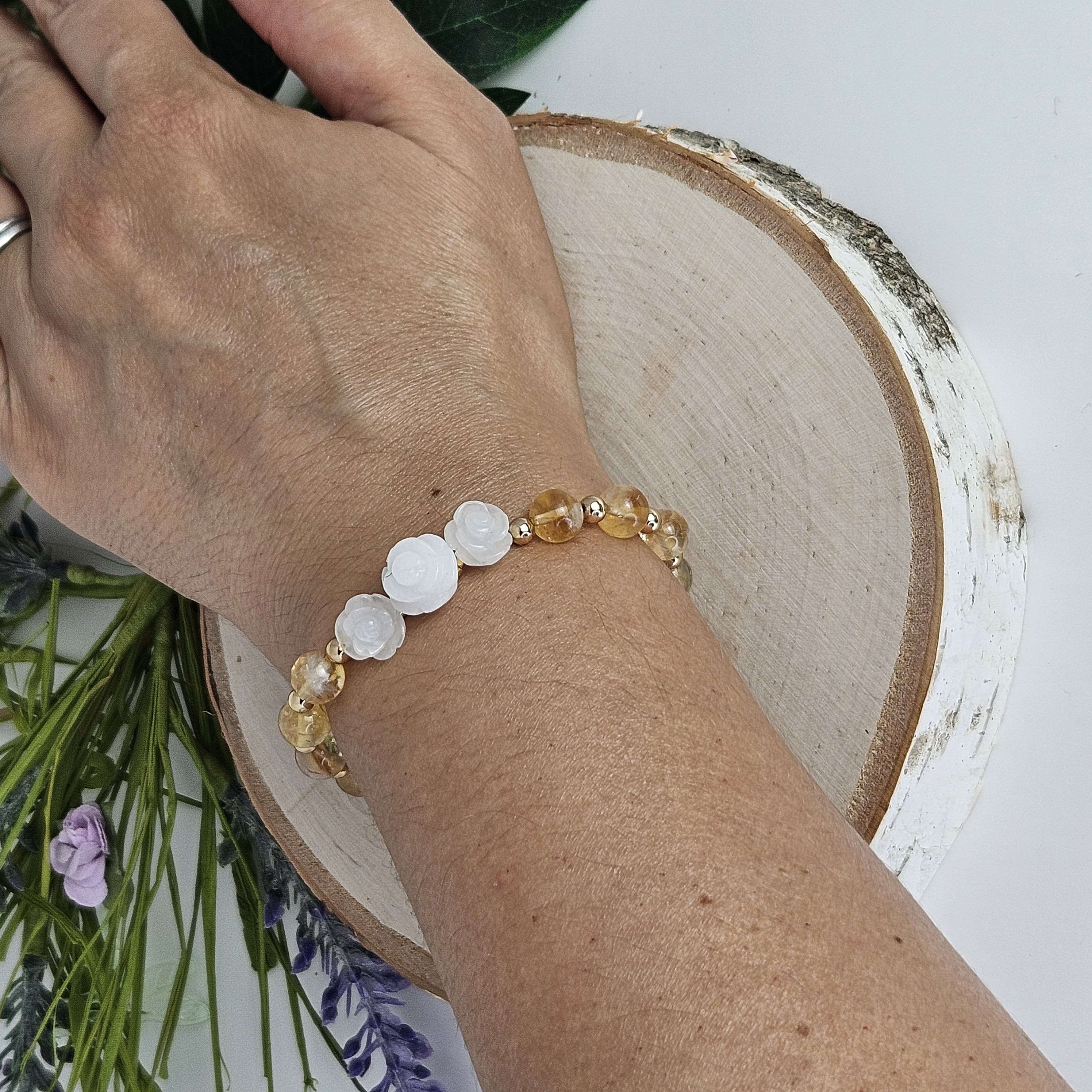 Large White Jade Rose Citrine Bracelet