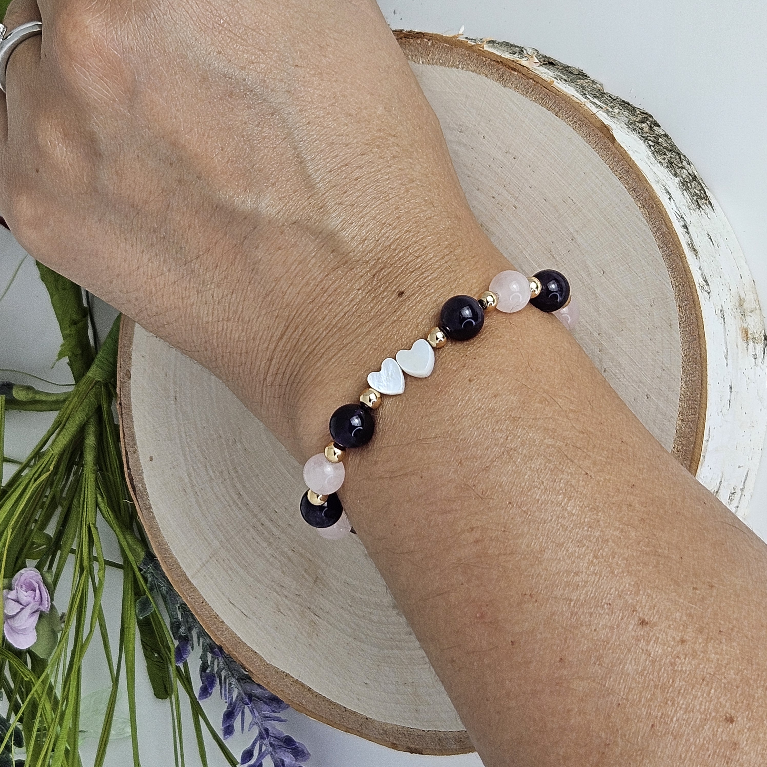 Two Hearts-Amethyst and Rose Quartz