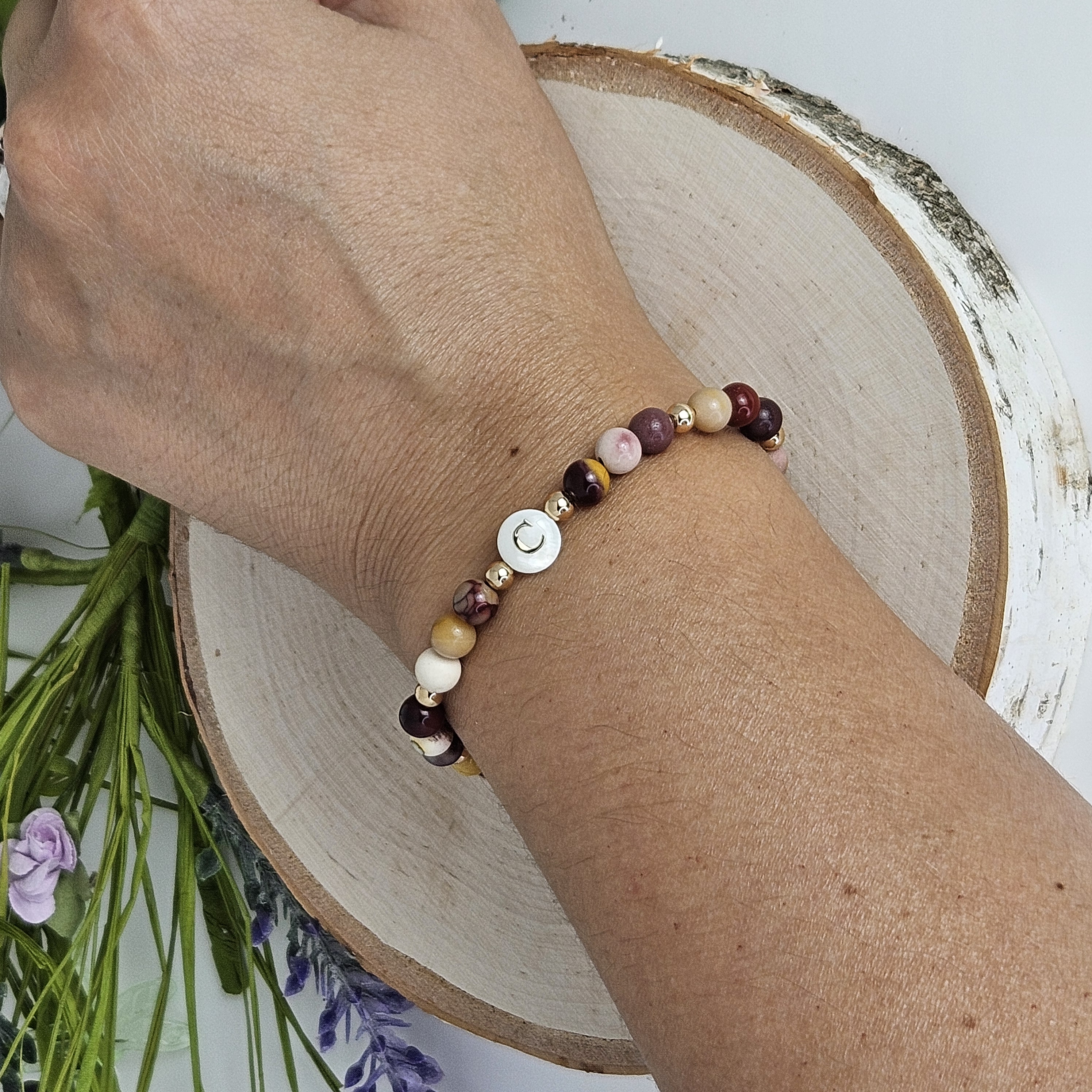 Custom Gemstone and Freshwater Shell Letter Bracelet