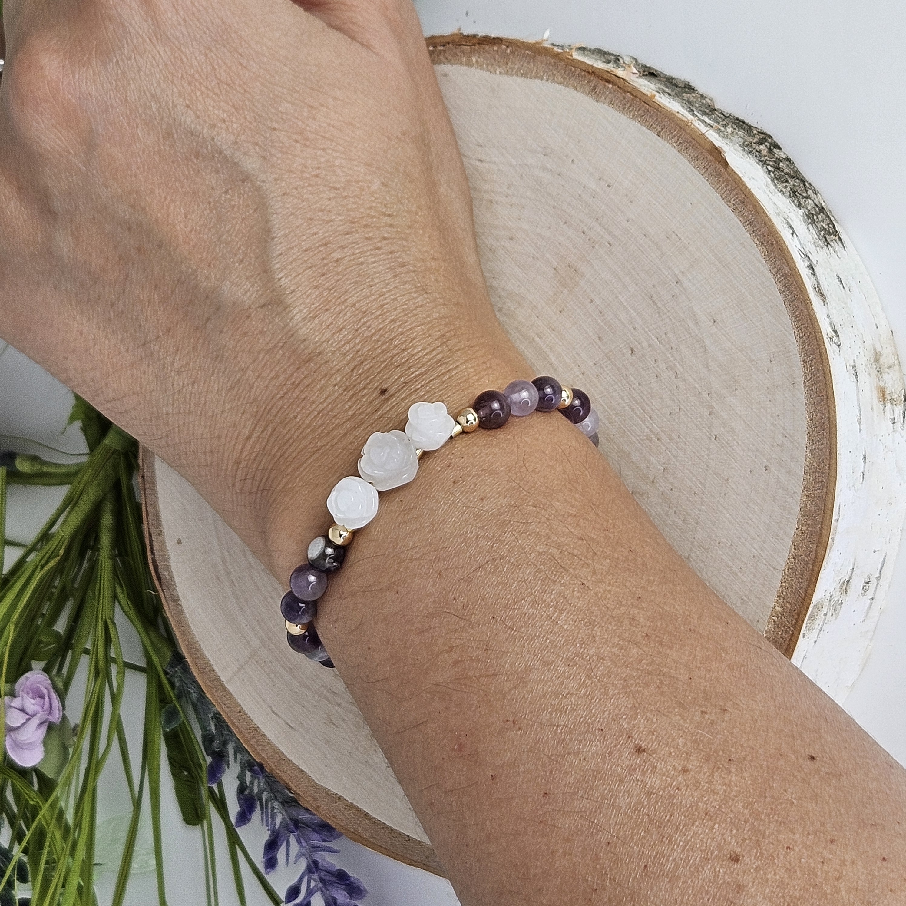 Small White Jade Rose Amethyst