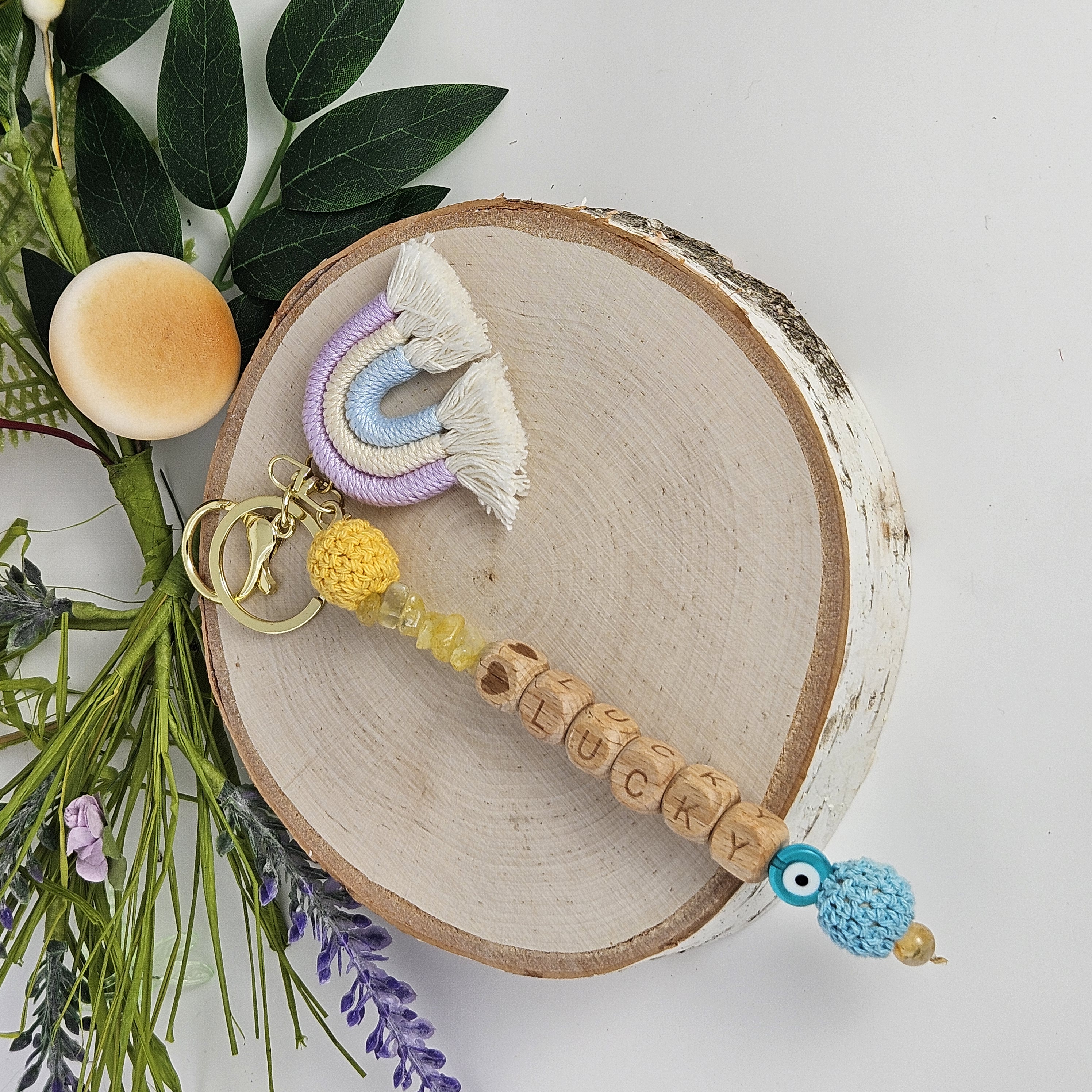 Citrine Good Luck Keychain with Evil Eye–Abundance & Protection