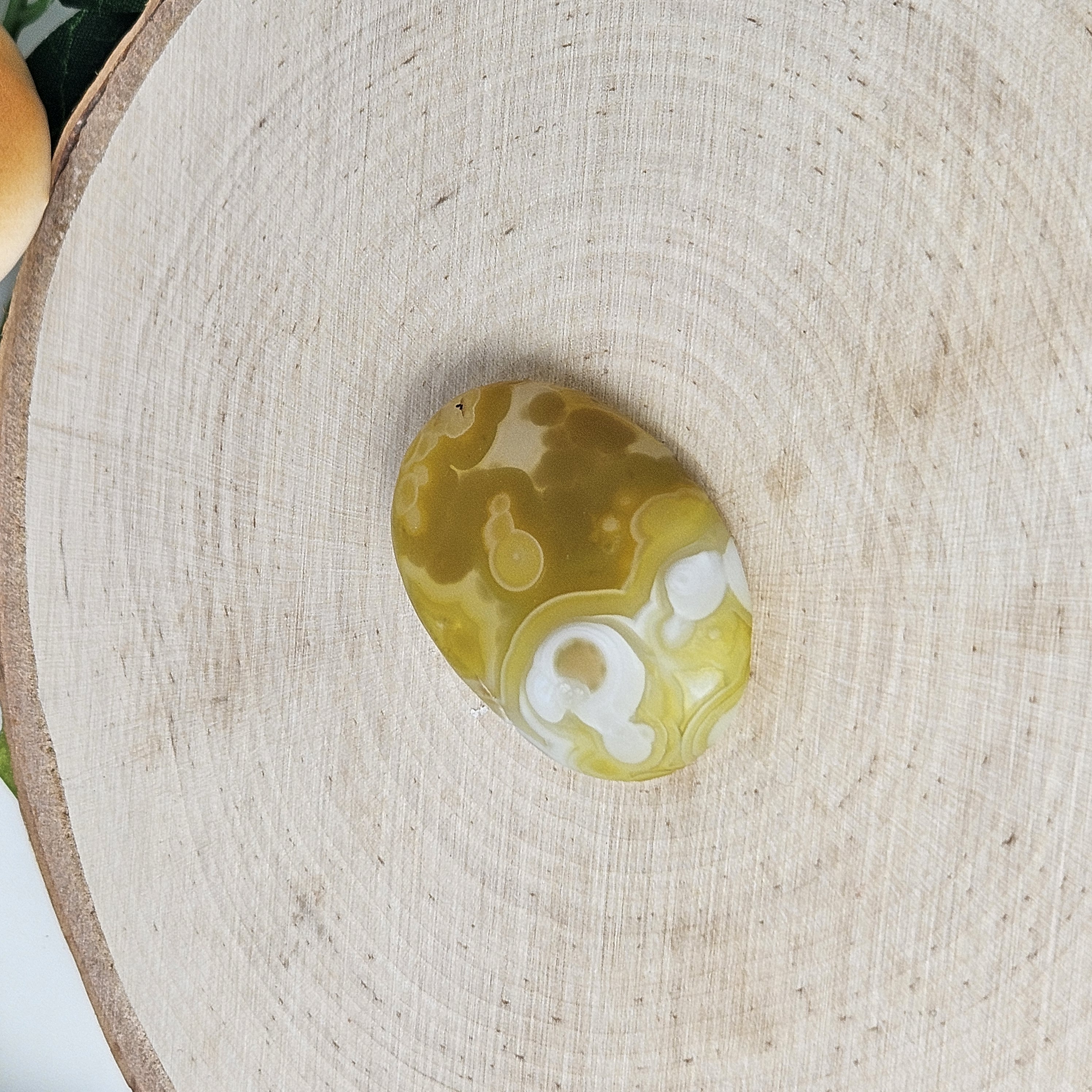 Yellow-Green Gobi Agate Palm with White Orbs