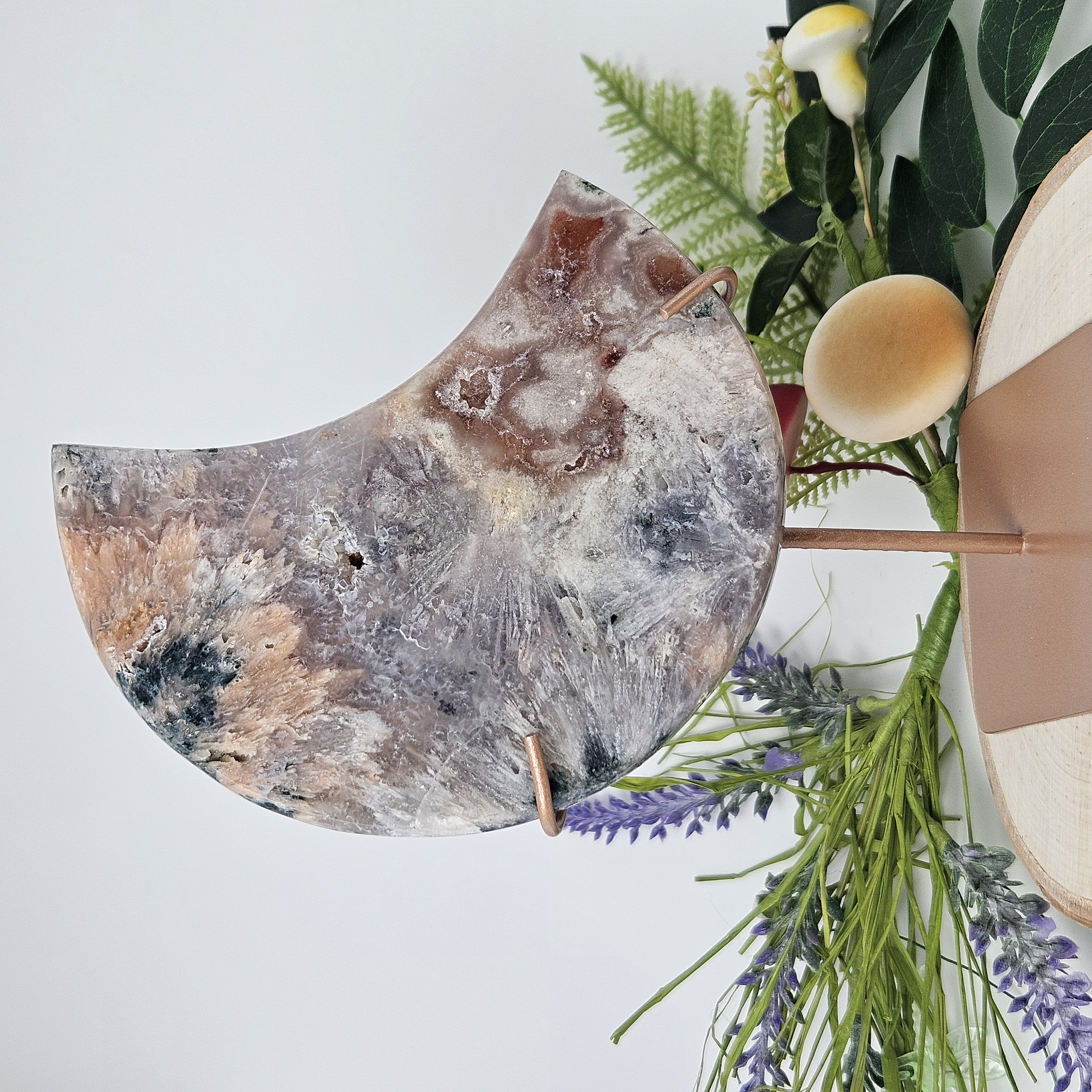 Pink Amethyst Moon With Agate & Green Jasper