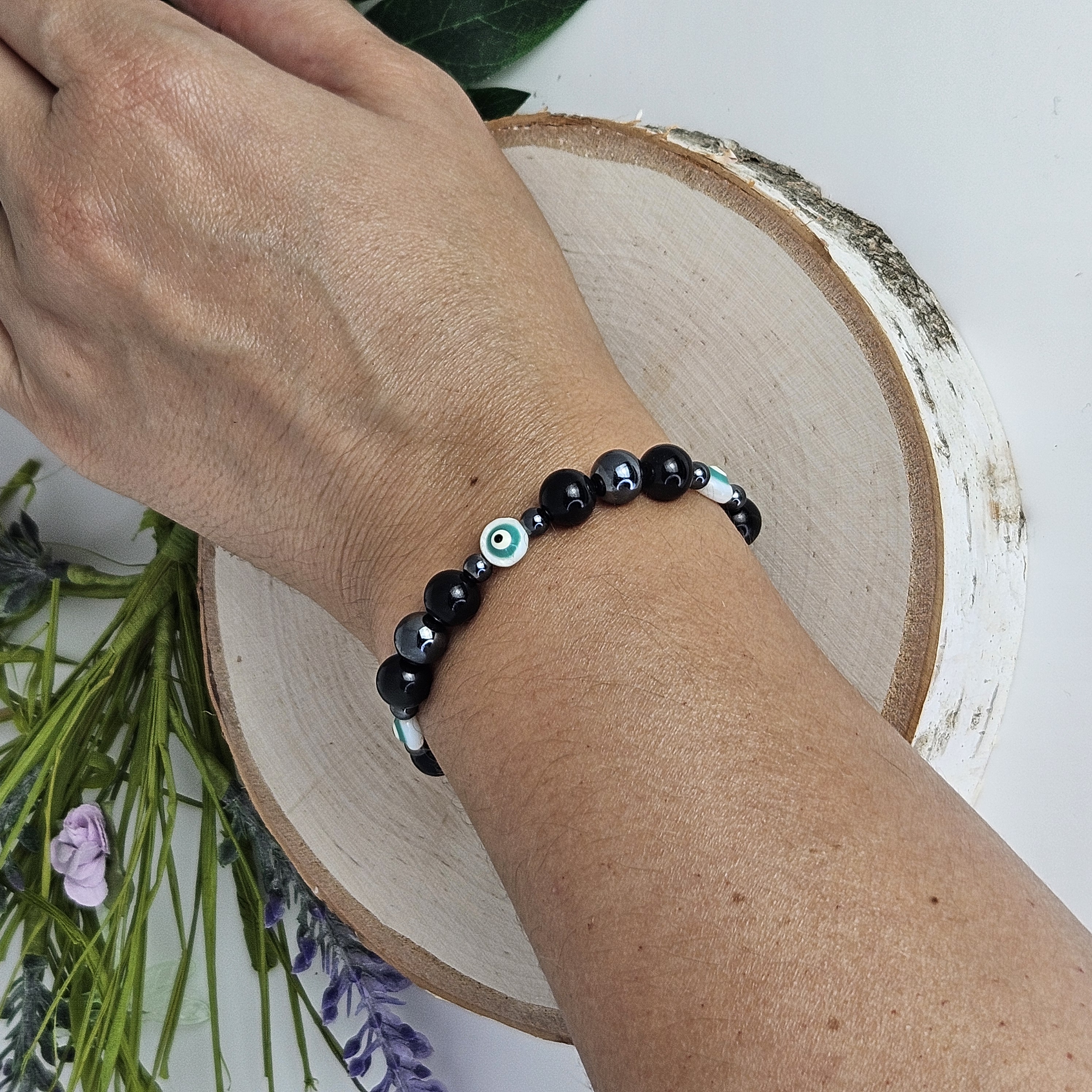 Evil Eye Series Rainbow Black Obsidian and Hematite