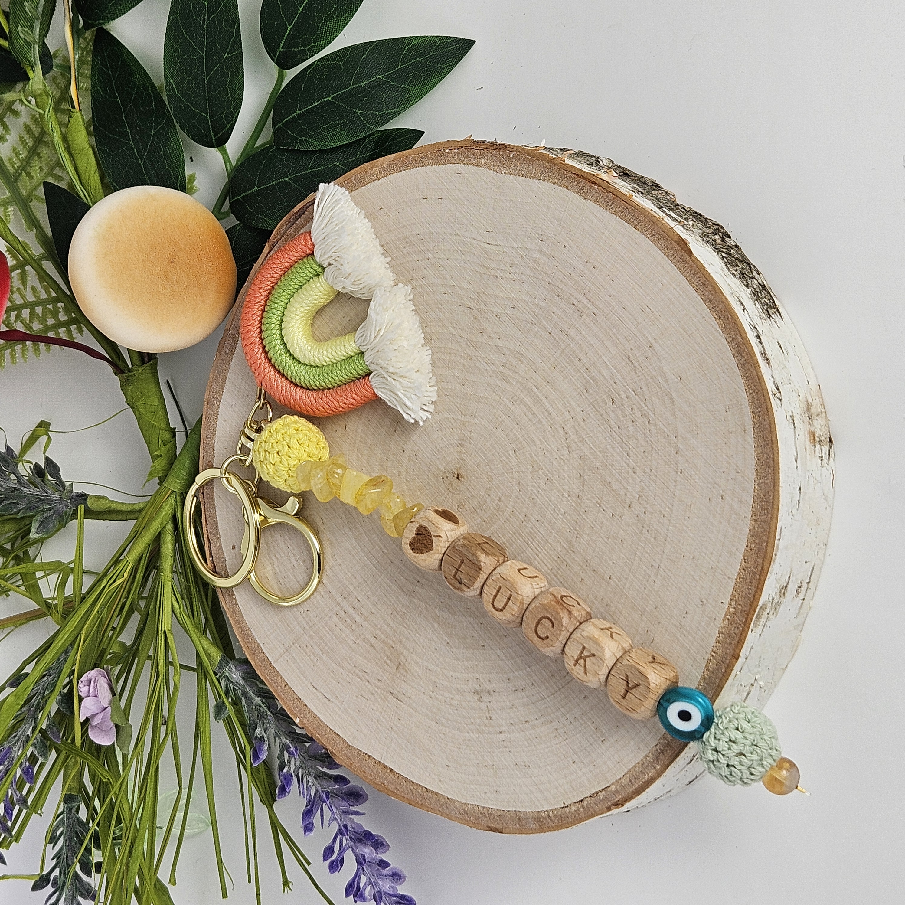 Citrine Good Luck Keychain with Evil Eye–Abundance & Protection