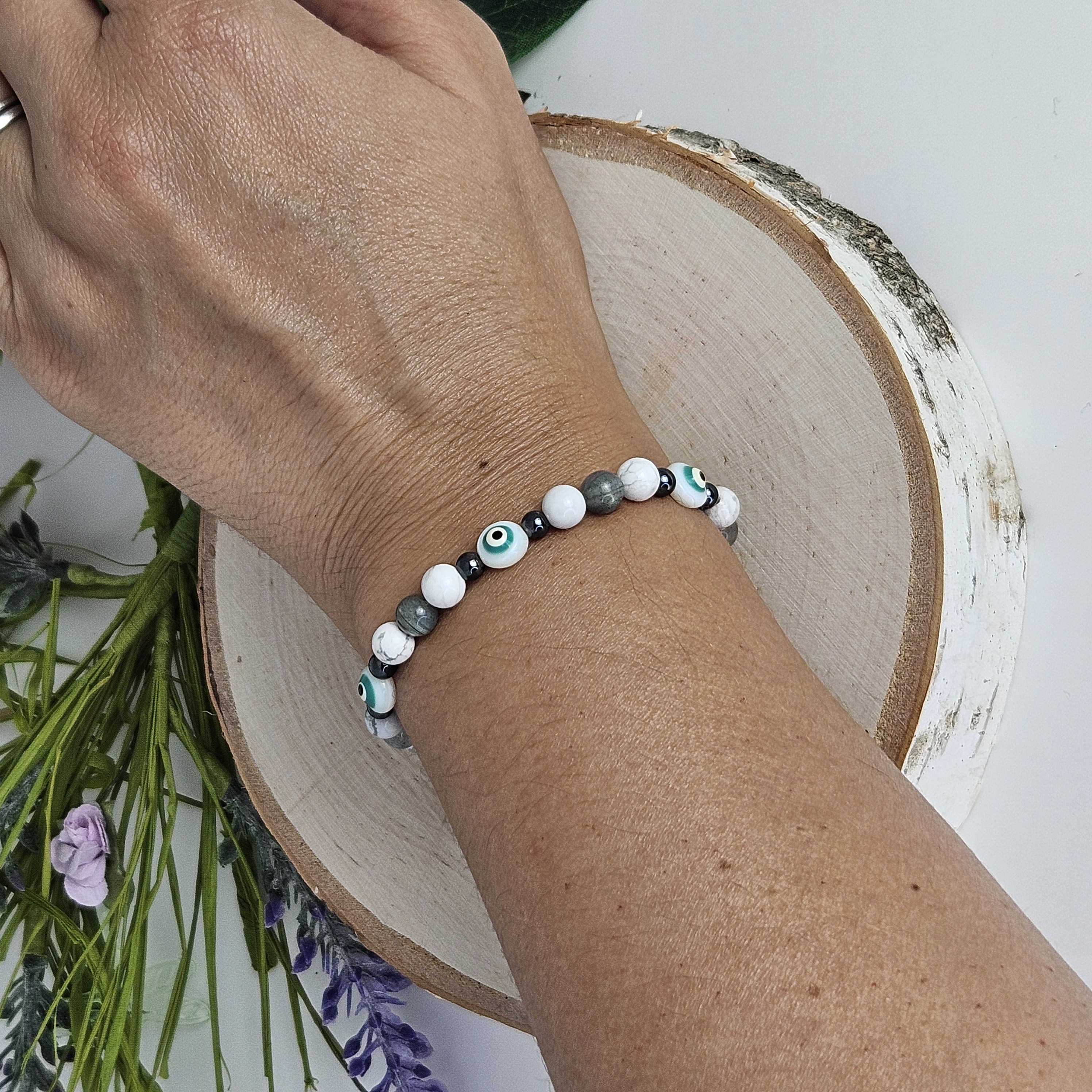 Evil Eye Series Howlite and Dark Grey Labradorite Bracelet