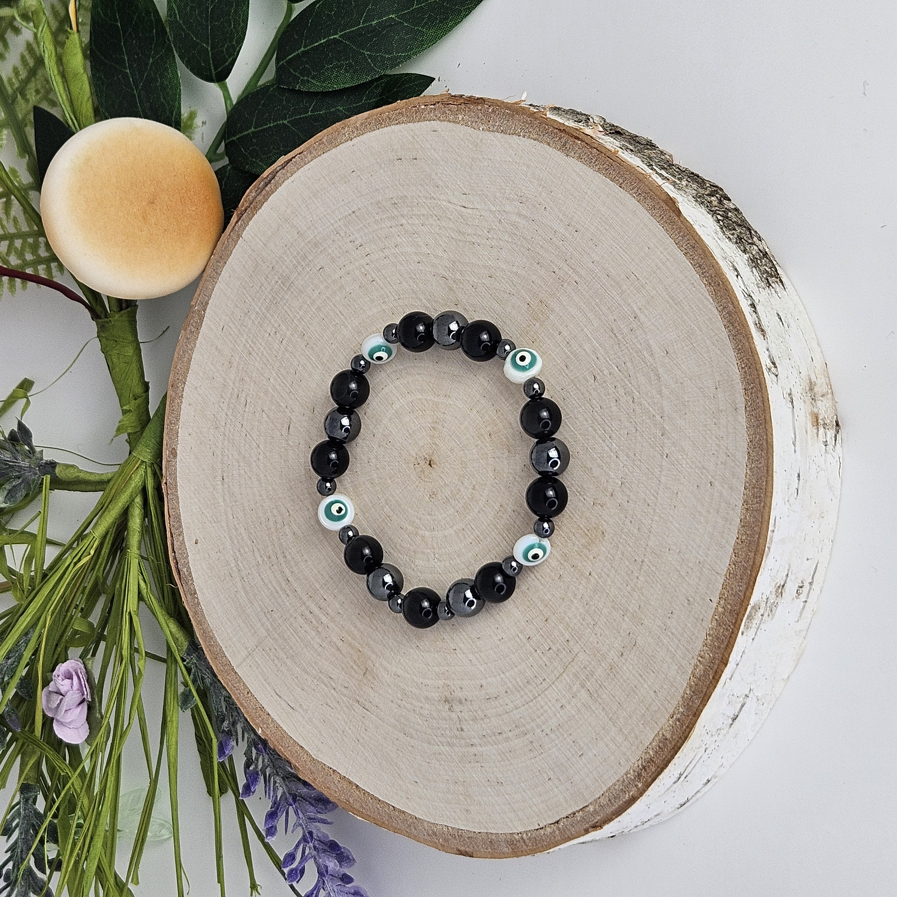 Evil Eye Series Rainbow Black Obsidian and Hematite