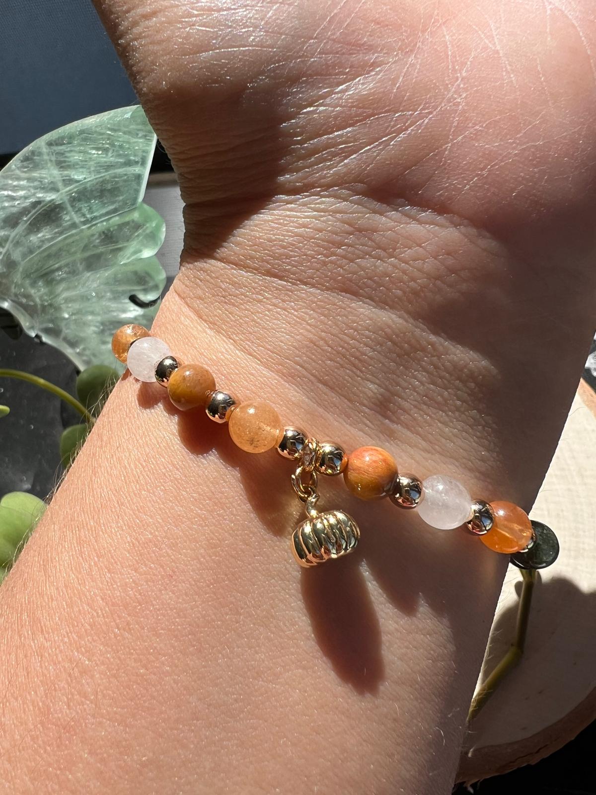 Golden Pumpkin Charm Pendant with Rutilated Quartz — Made to Fit You