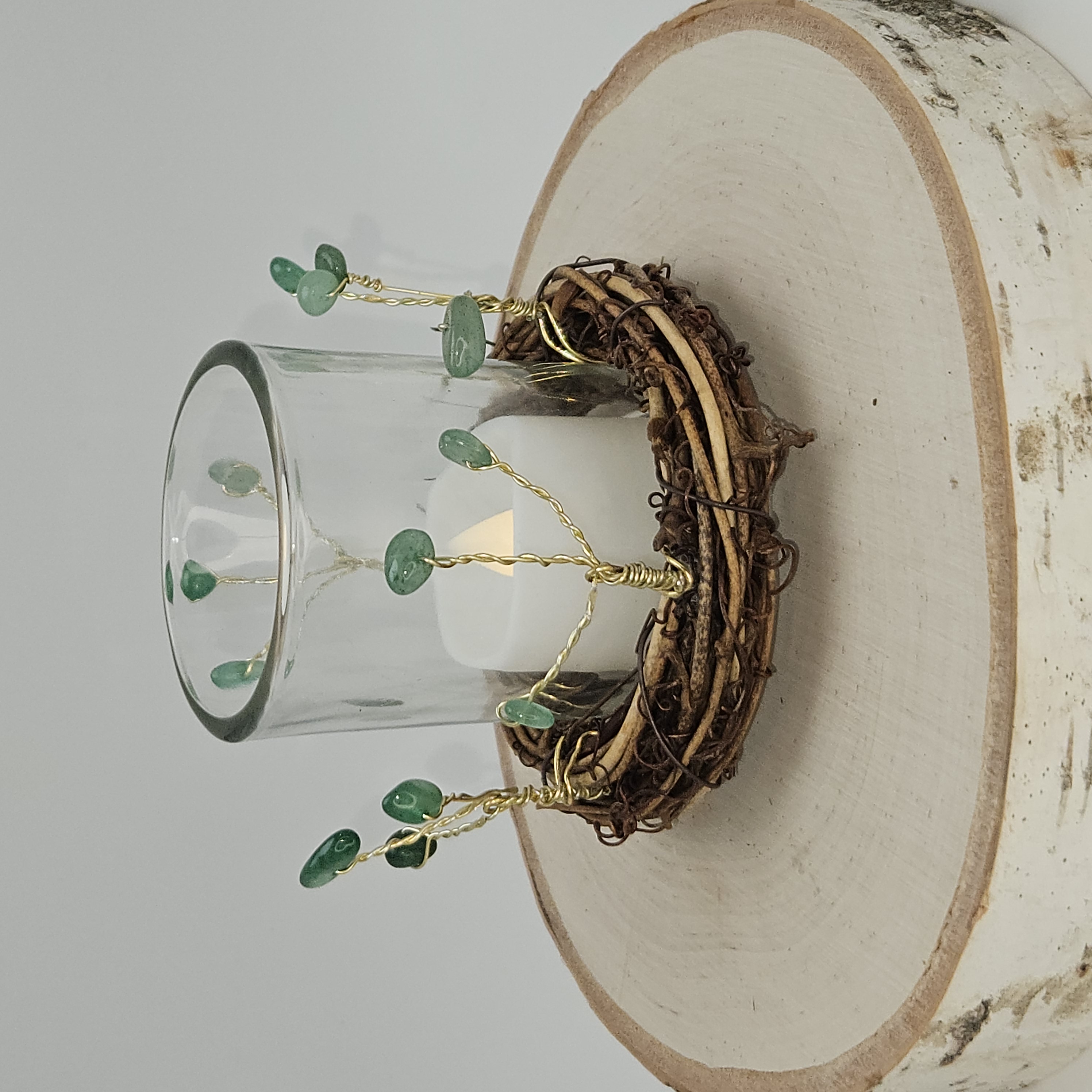 Glass Votive Nest LED Candle Holder with Gold Crystal Branches