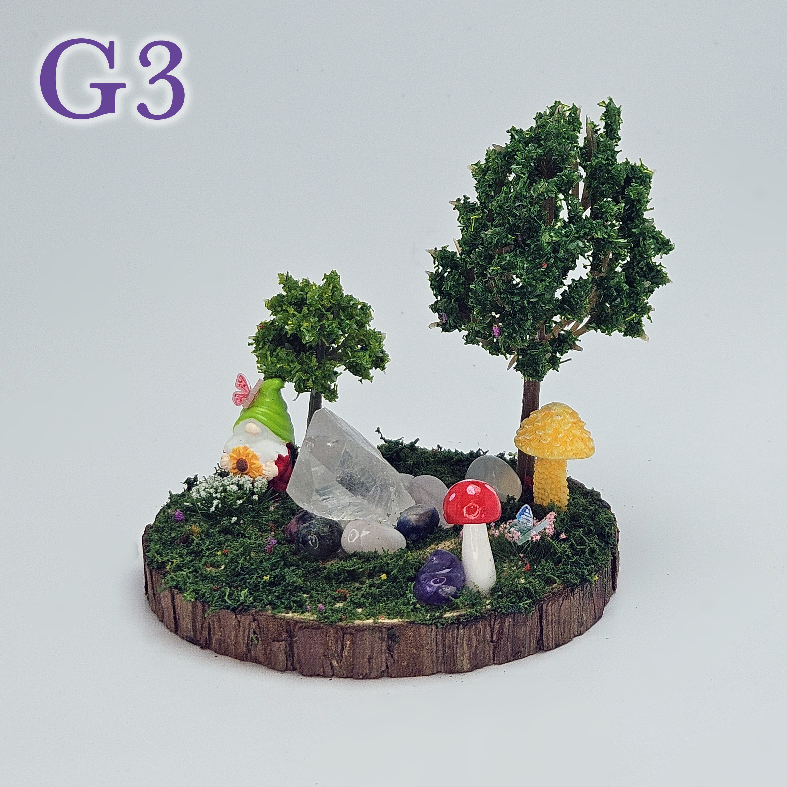 Magical Gnome Forest Miniature with A-Grade Clear Quartz 