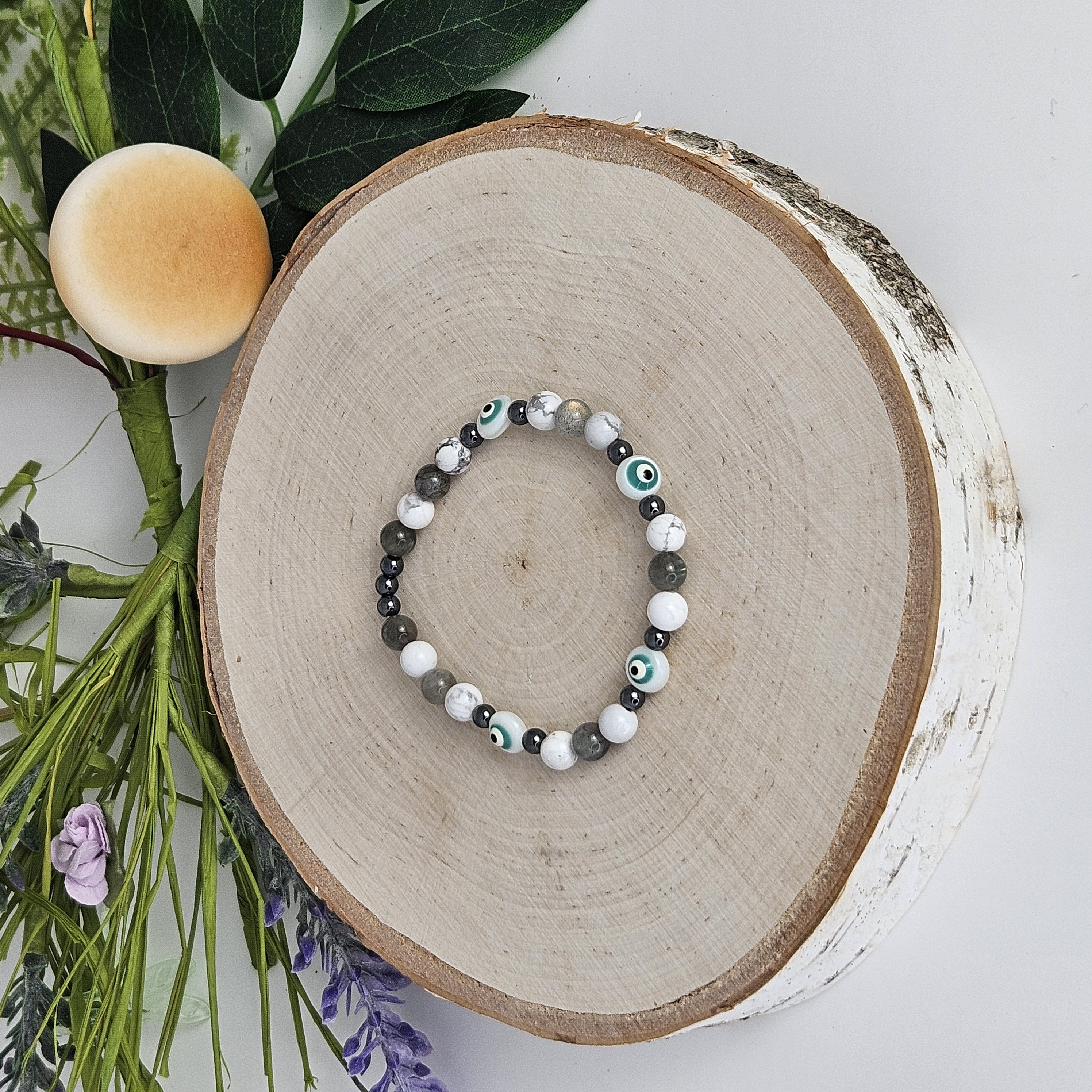 Evil Eye Series Howlite and Dark Grey Labradorite Bracelet