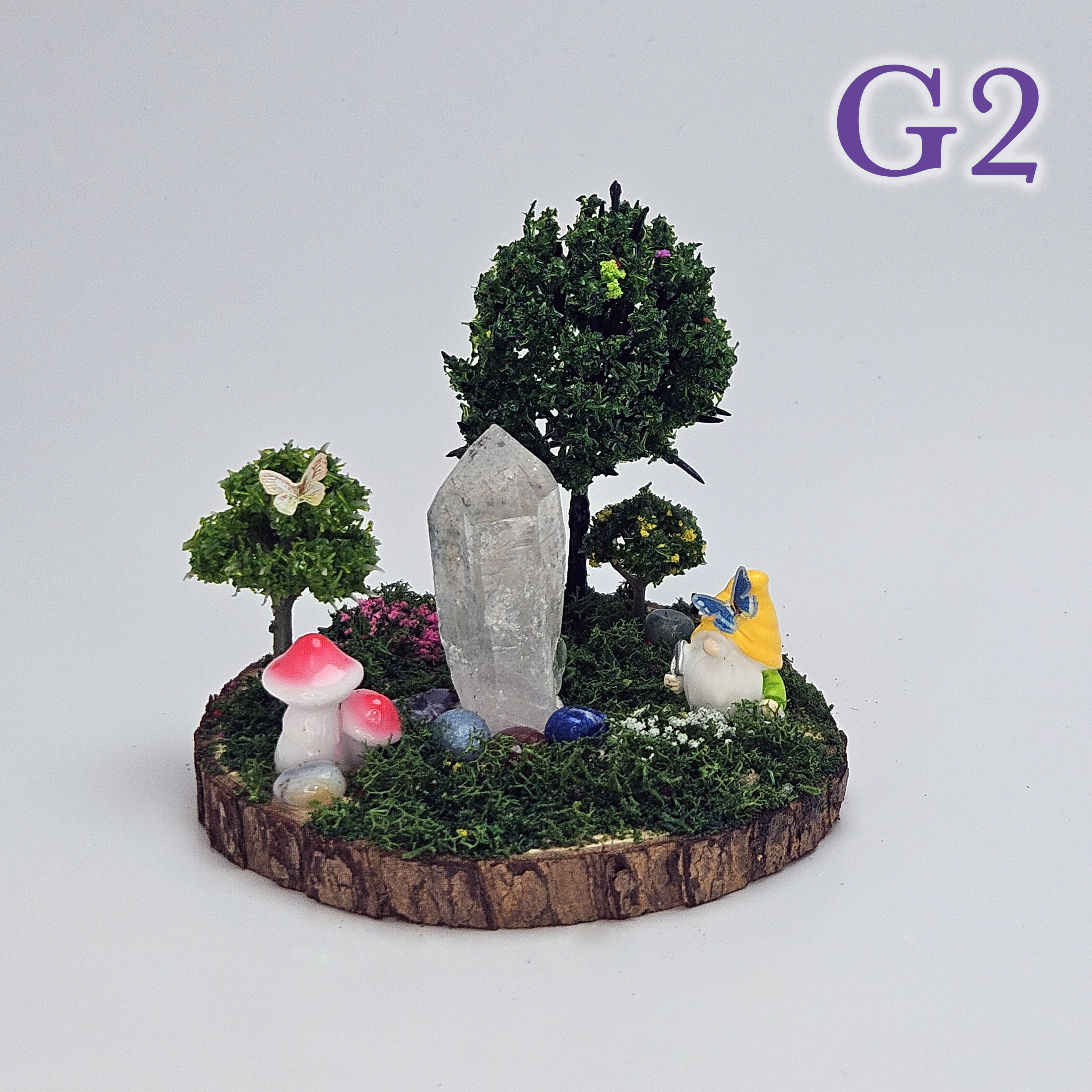Magical Gnome Forest Miniature with A-Grade Clear Quartz 