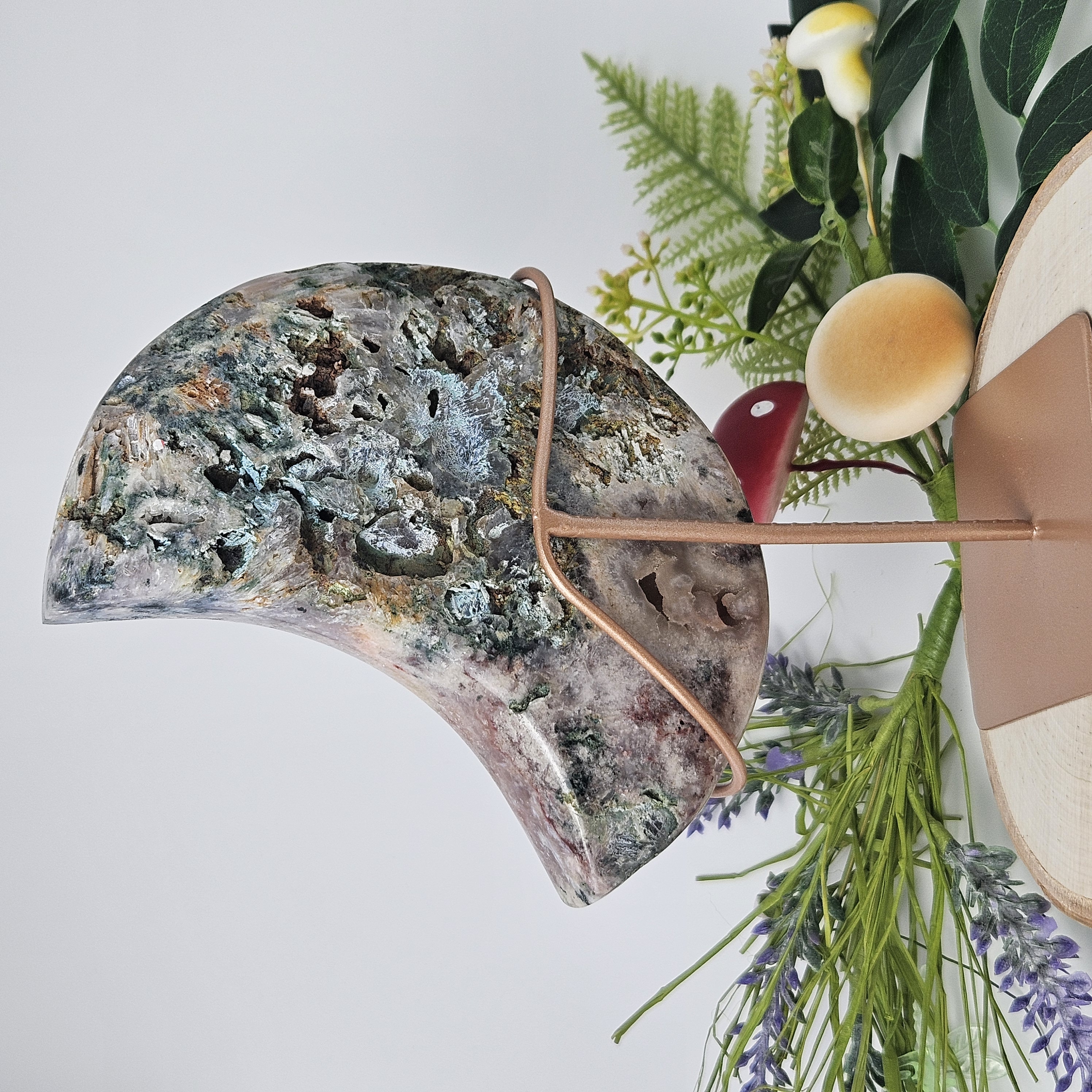 Pink Amethyst Moon With Agate & Green Jasper