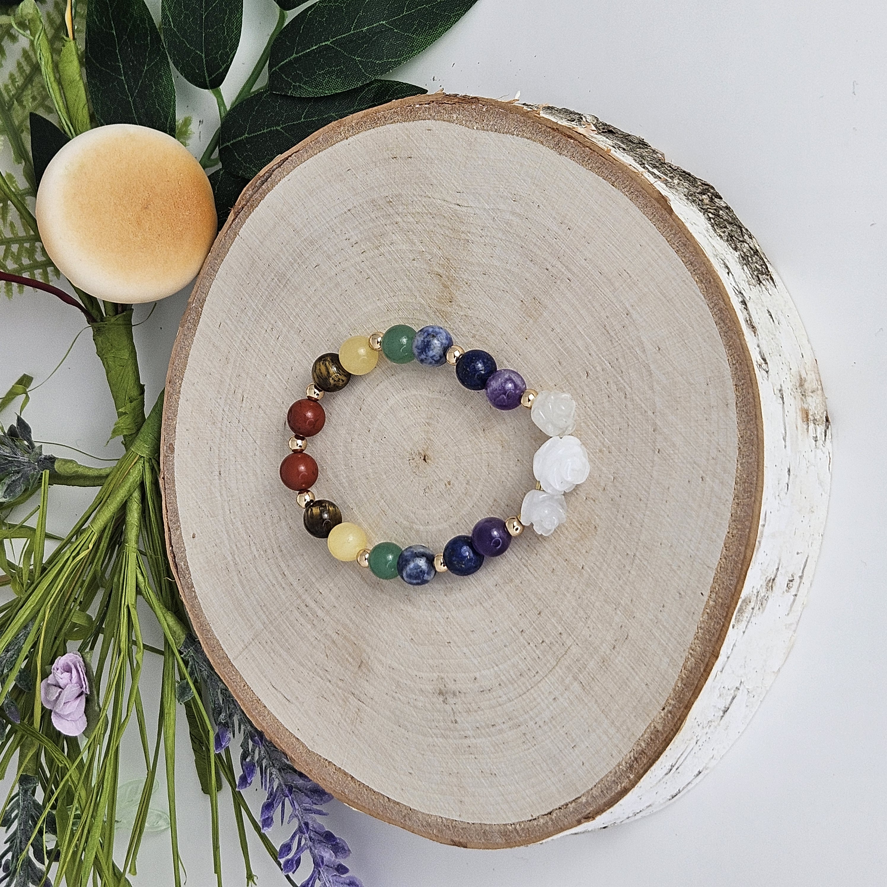 Large White Jade Rose Chakra Bracelet