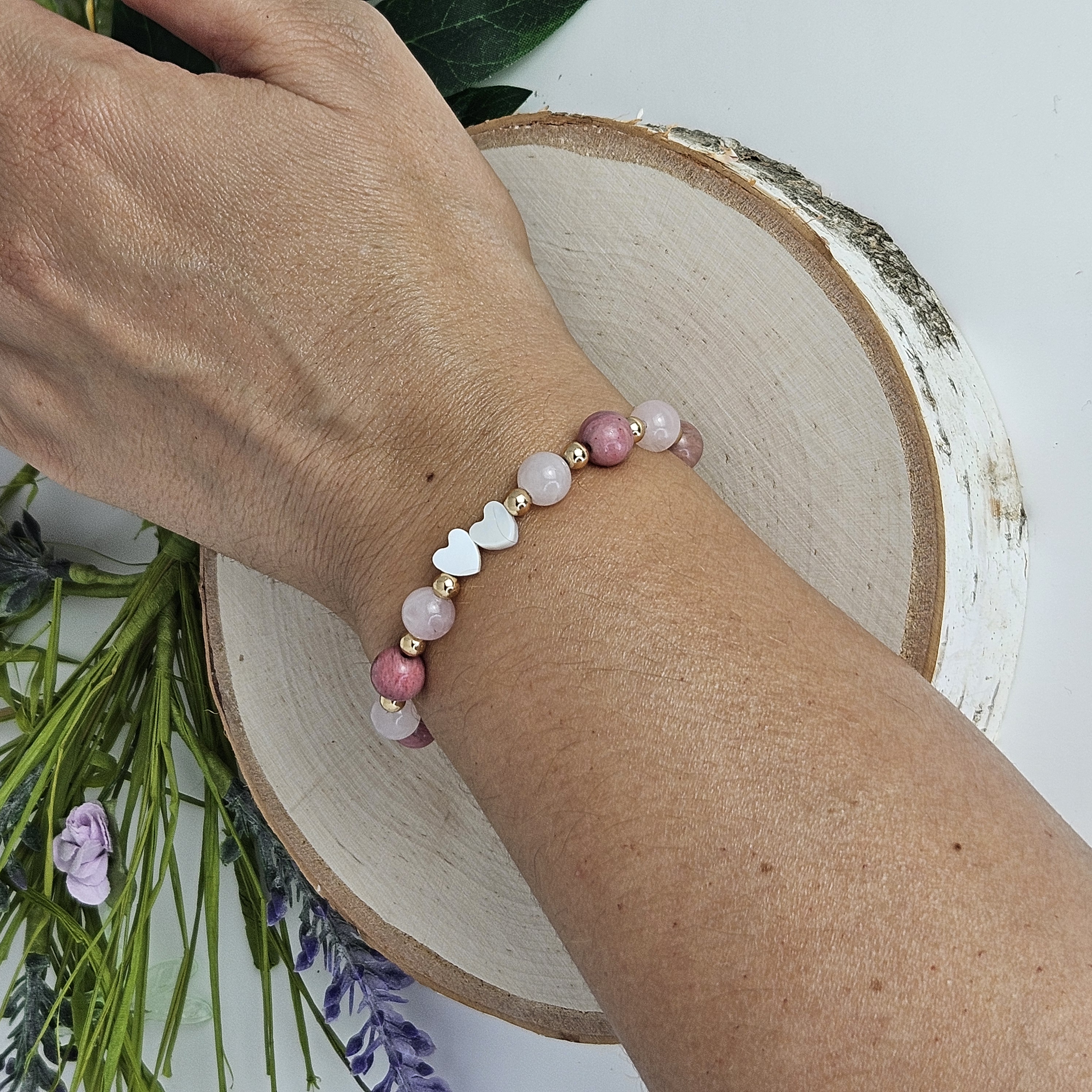 Two Hearts-Rhodonite and Rose Quartz