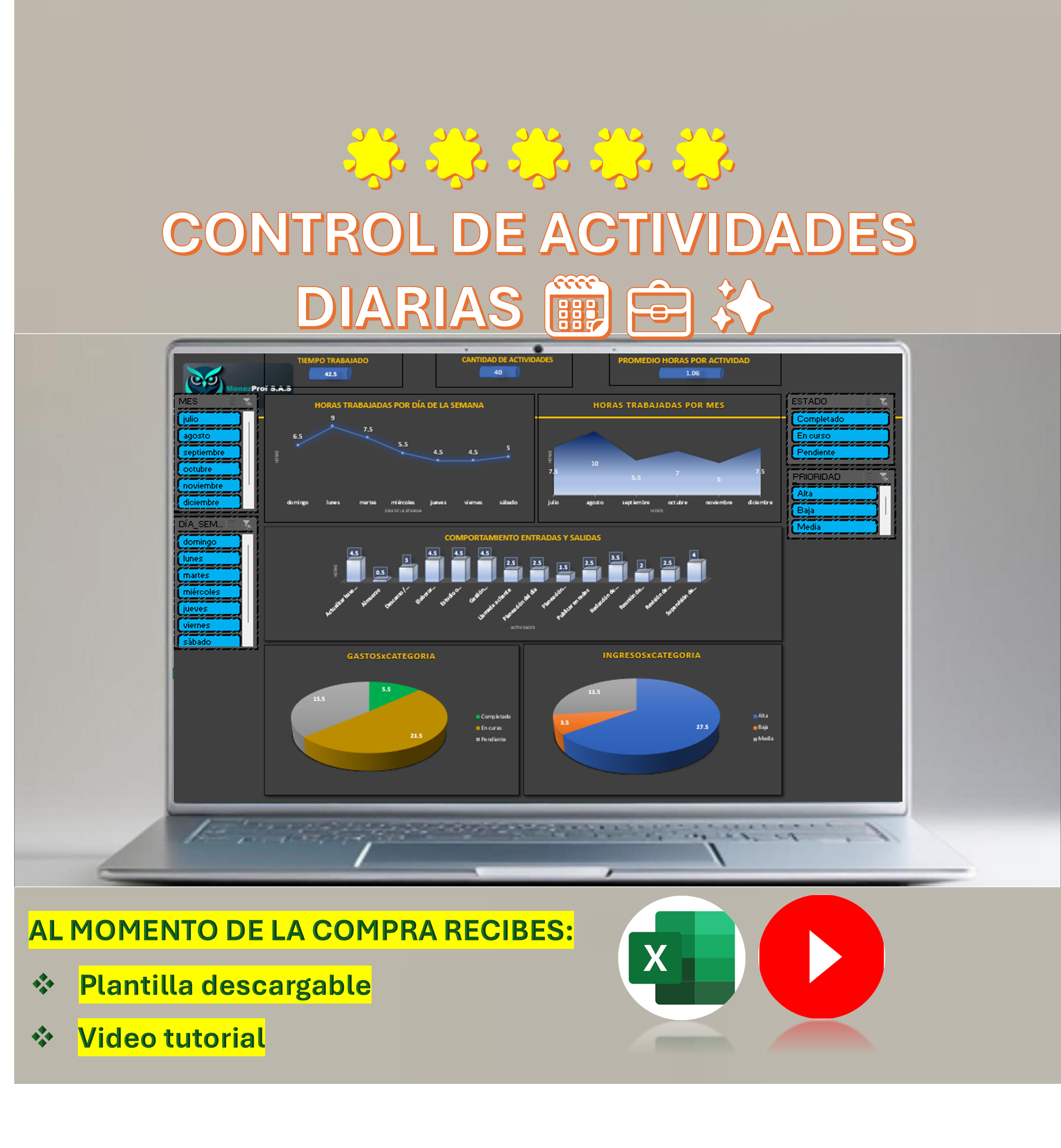 📊 Plantilla en Excel para Control de Actividades y Tiempos de Trabajo