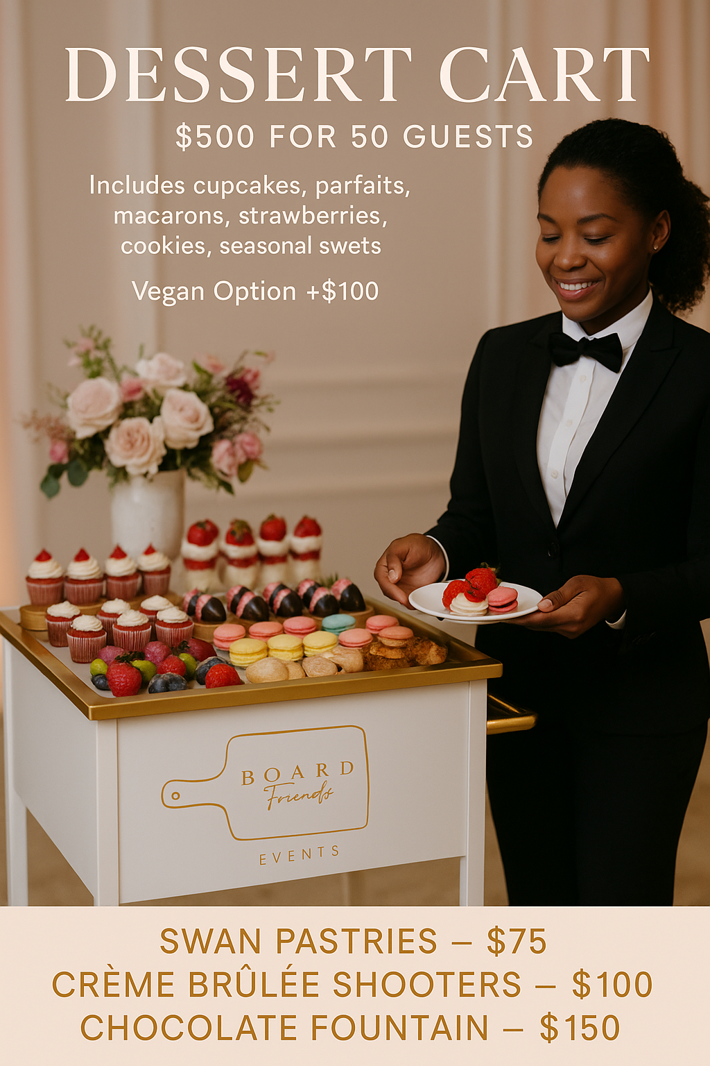 🍫 Dessert Cart – $500 (50 guests)