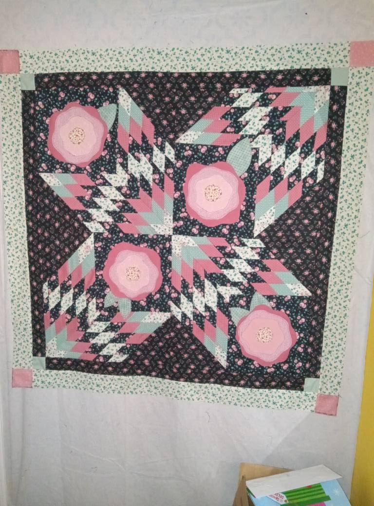 Mixed Up Lone Star Rose Baby Quilt