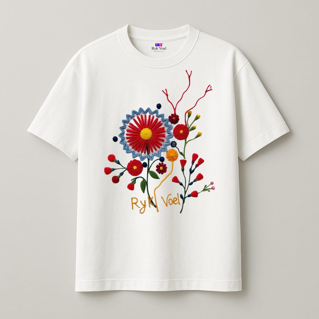 Floral Embroidered White T-shirt