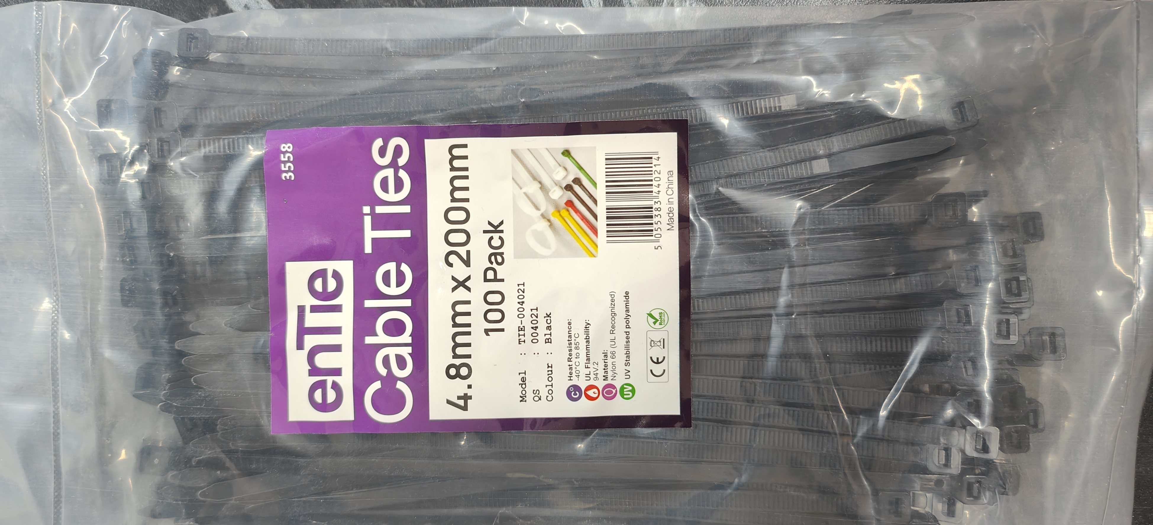 enTie Cable Ties 4.8mm x 200mm