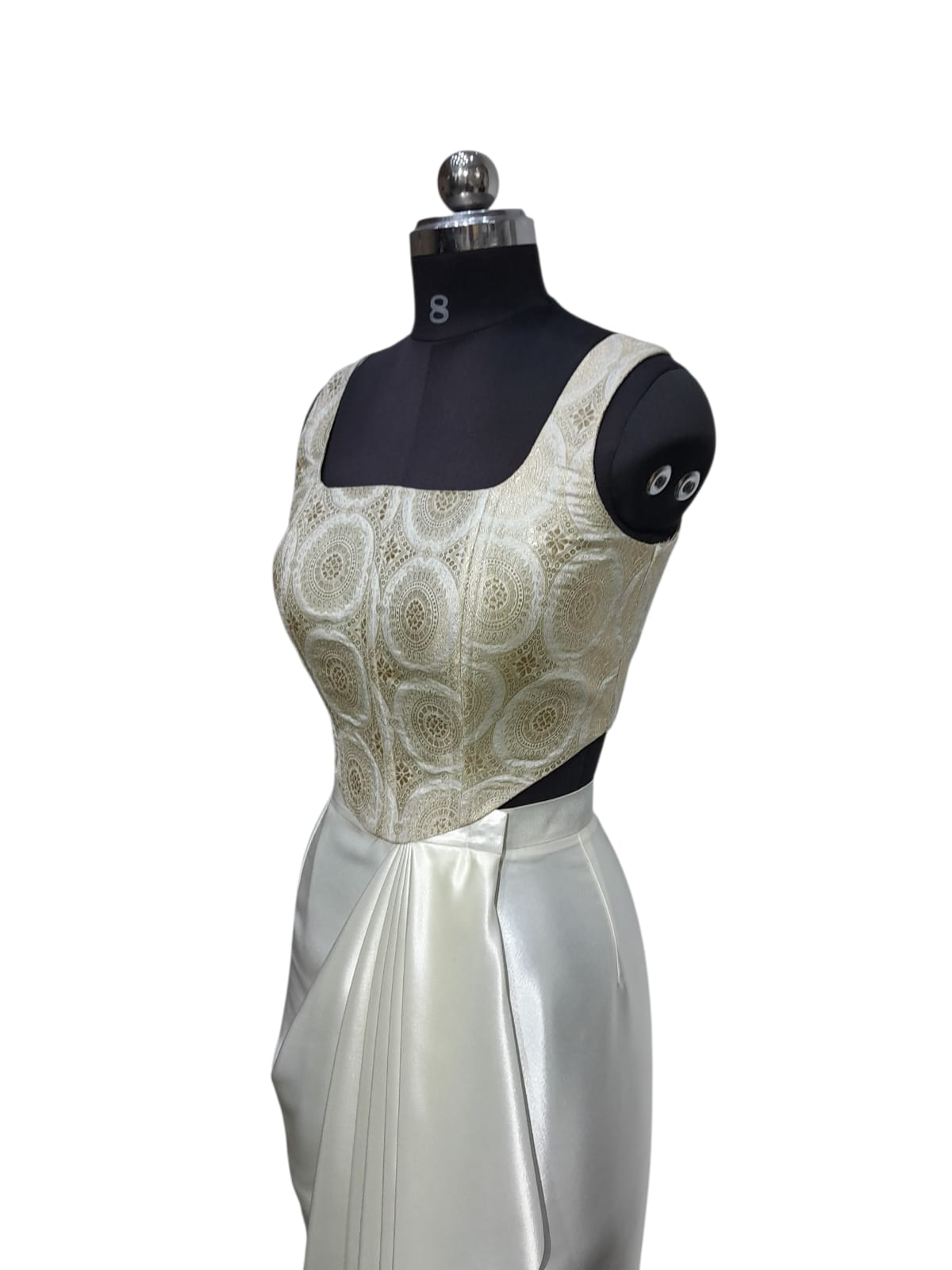 Ivory Embroidered Crop Top with Draped Skirt Set