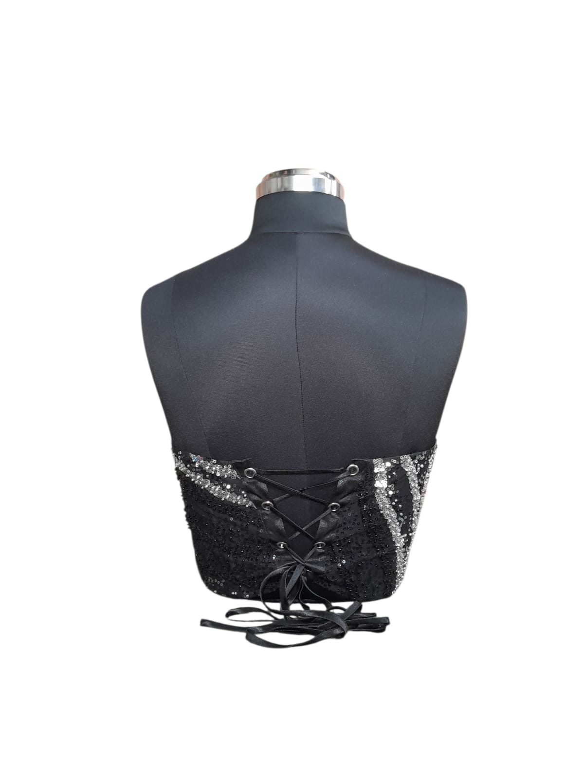 Black Sequin Embellished Corset Blouse