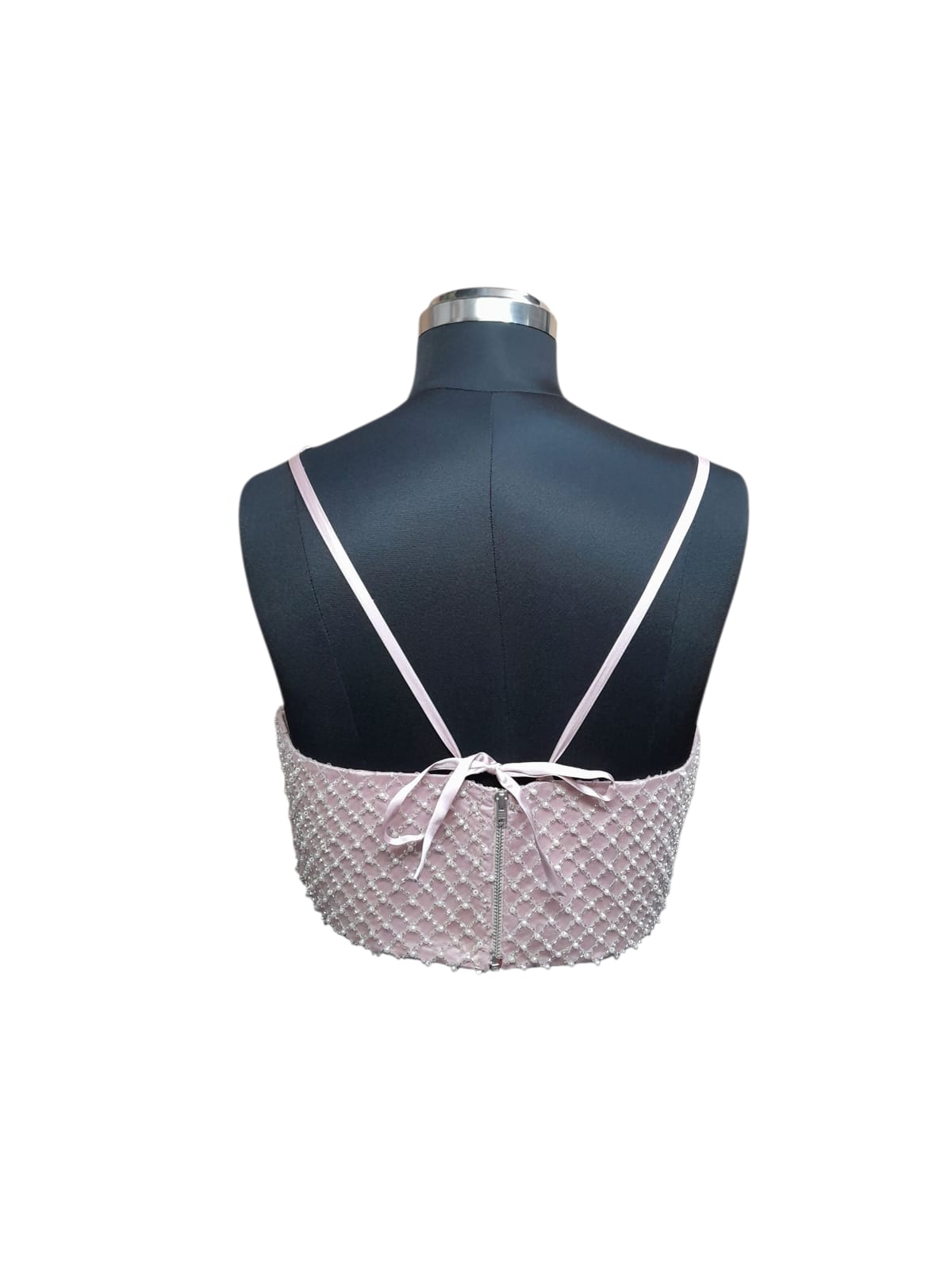 Blush Pink Pearl-Embellished Corset Blouse