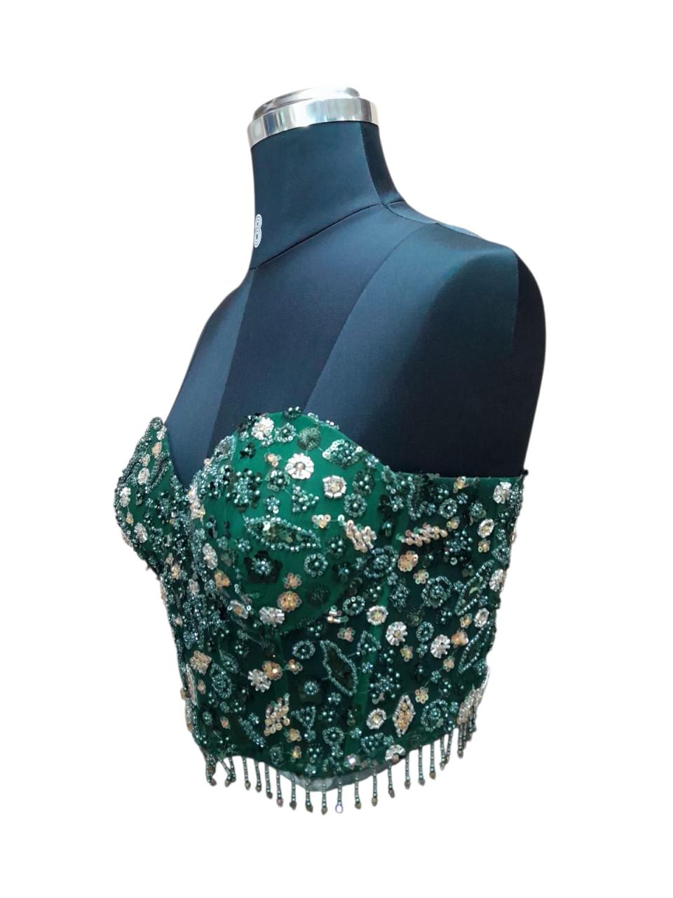 Emerald Bloom Hand-Embroidered Blouse