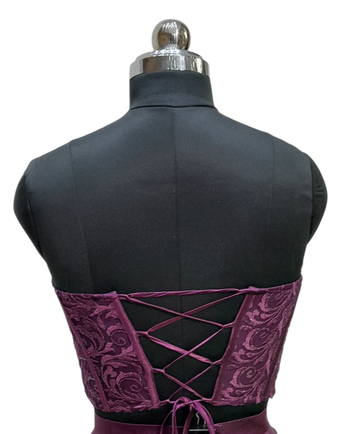 Plum Embroidered Corset Drape Dress