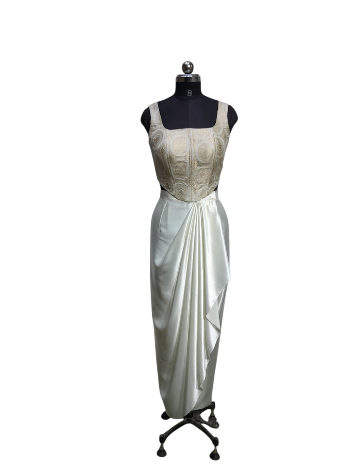 Ivory Embroidered Crop Top with Draped Skirt Set