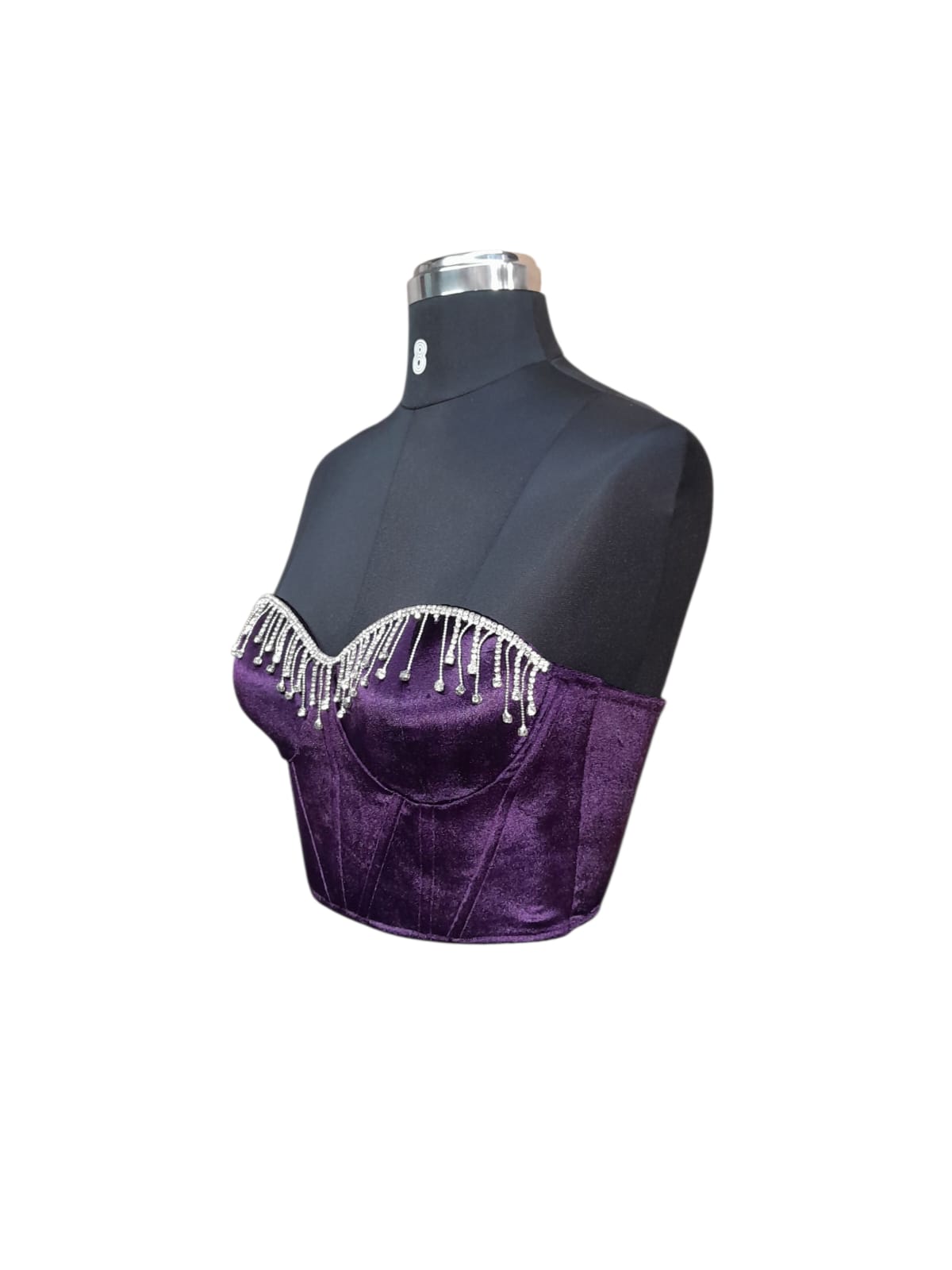 Velvet Corset Blouse with Beaded Fringe