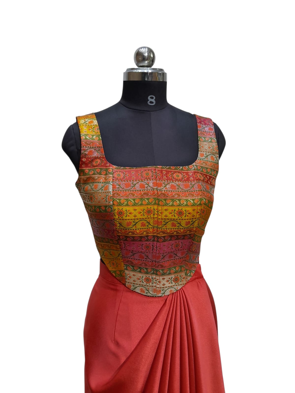 Rust Red Indo-Western Draped Dress