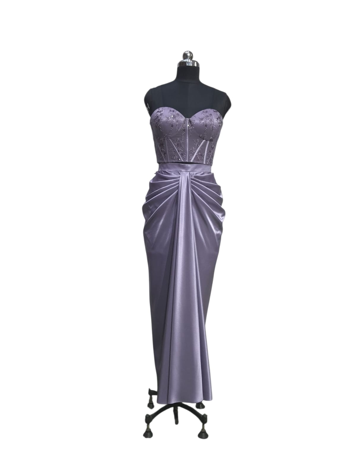 Lavender Satin Embellished Two-Piece Corset Set