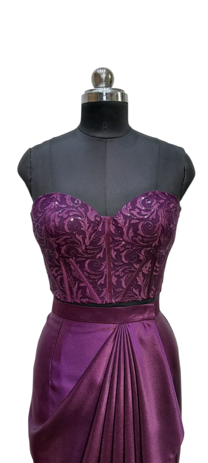 Plum Embroidered Corset Drape Dress