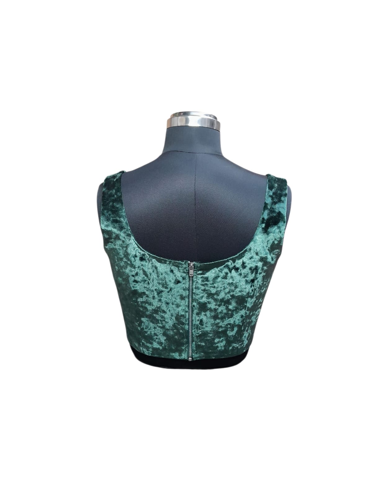 Emerald Green Velvet Corset Blouse with Pearl Chain