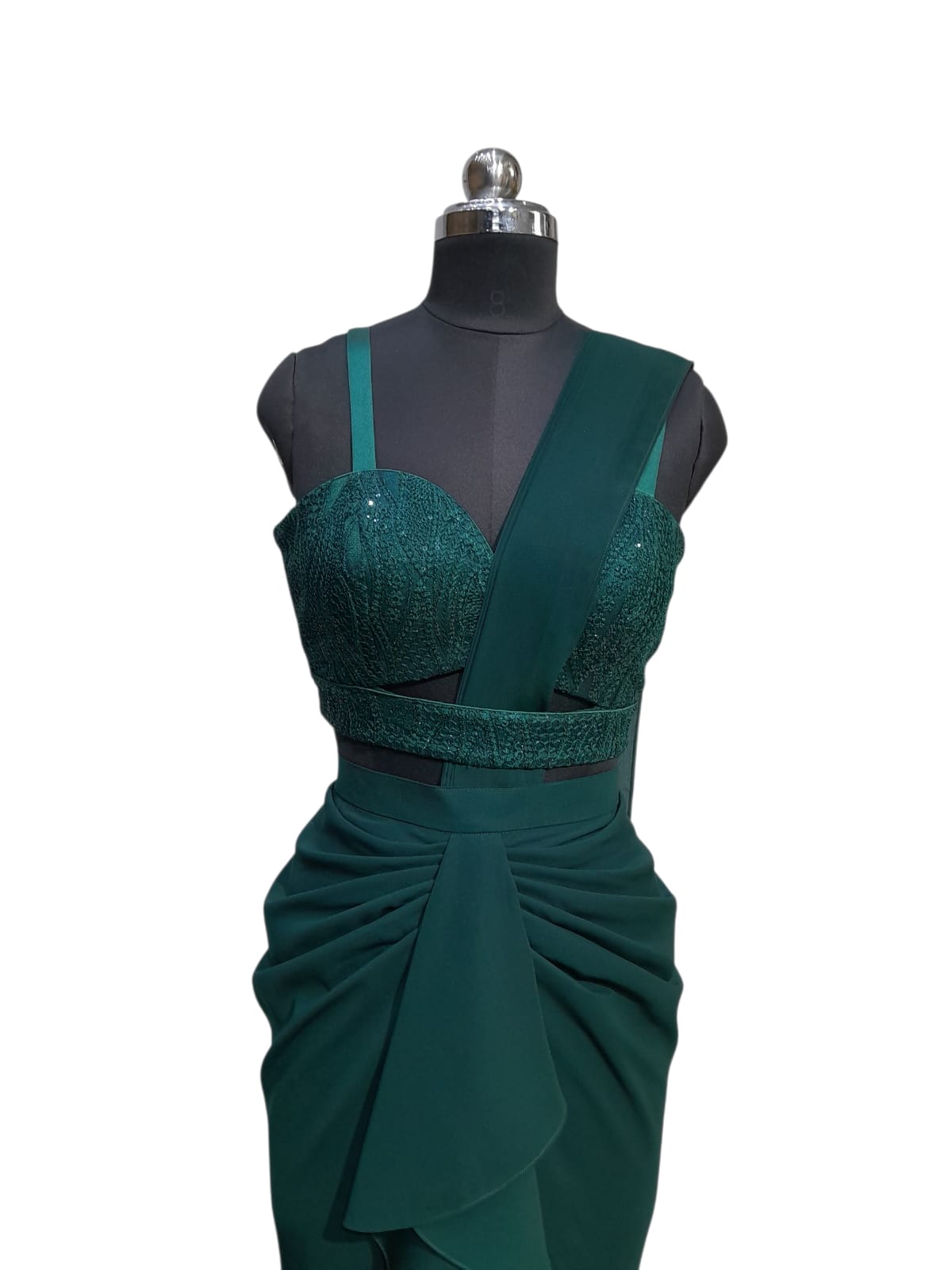 Emerald Green Ruffle Drape Saree