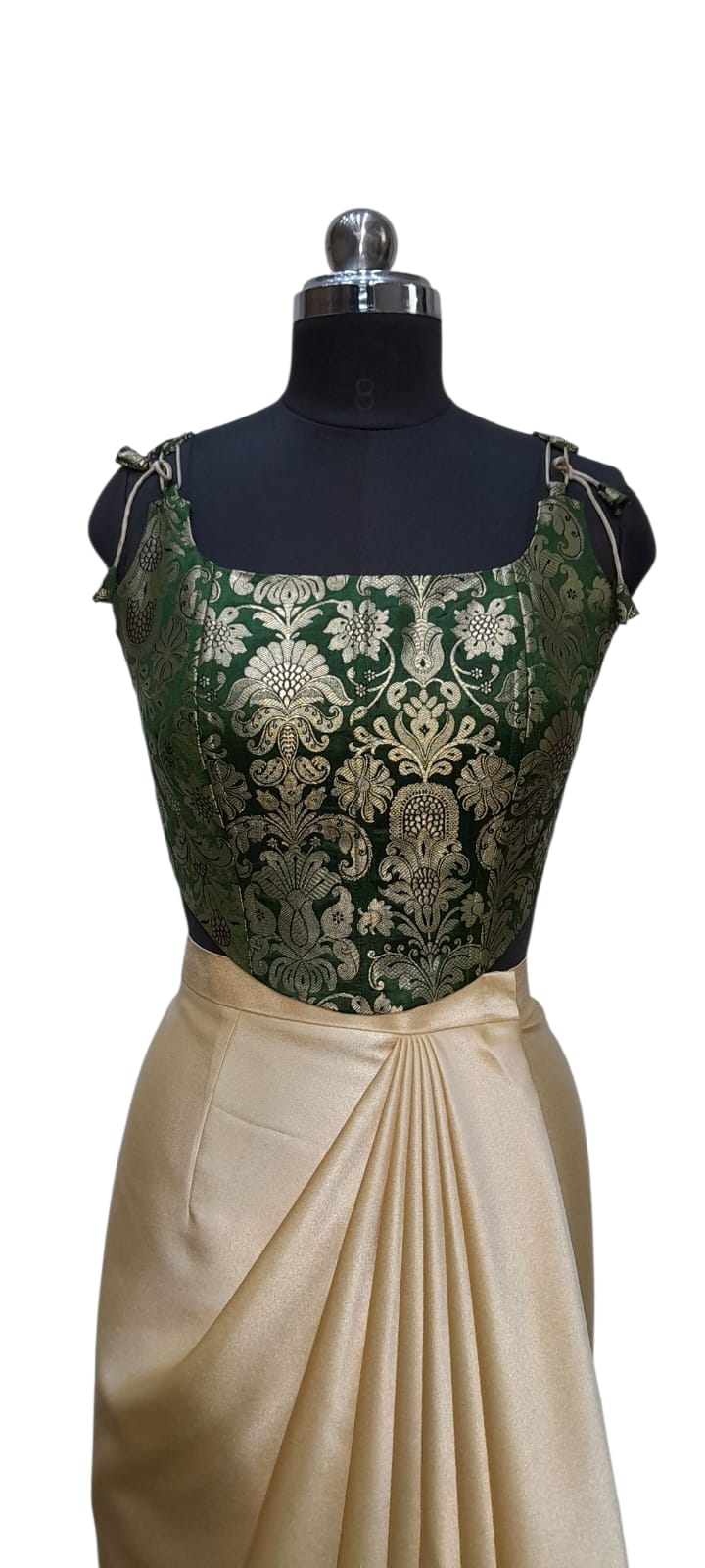 Regal Brocade and Satin Draped Ensemble
