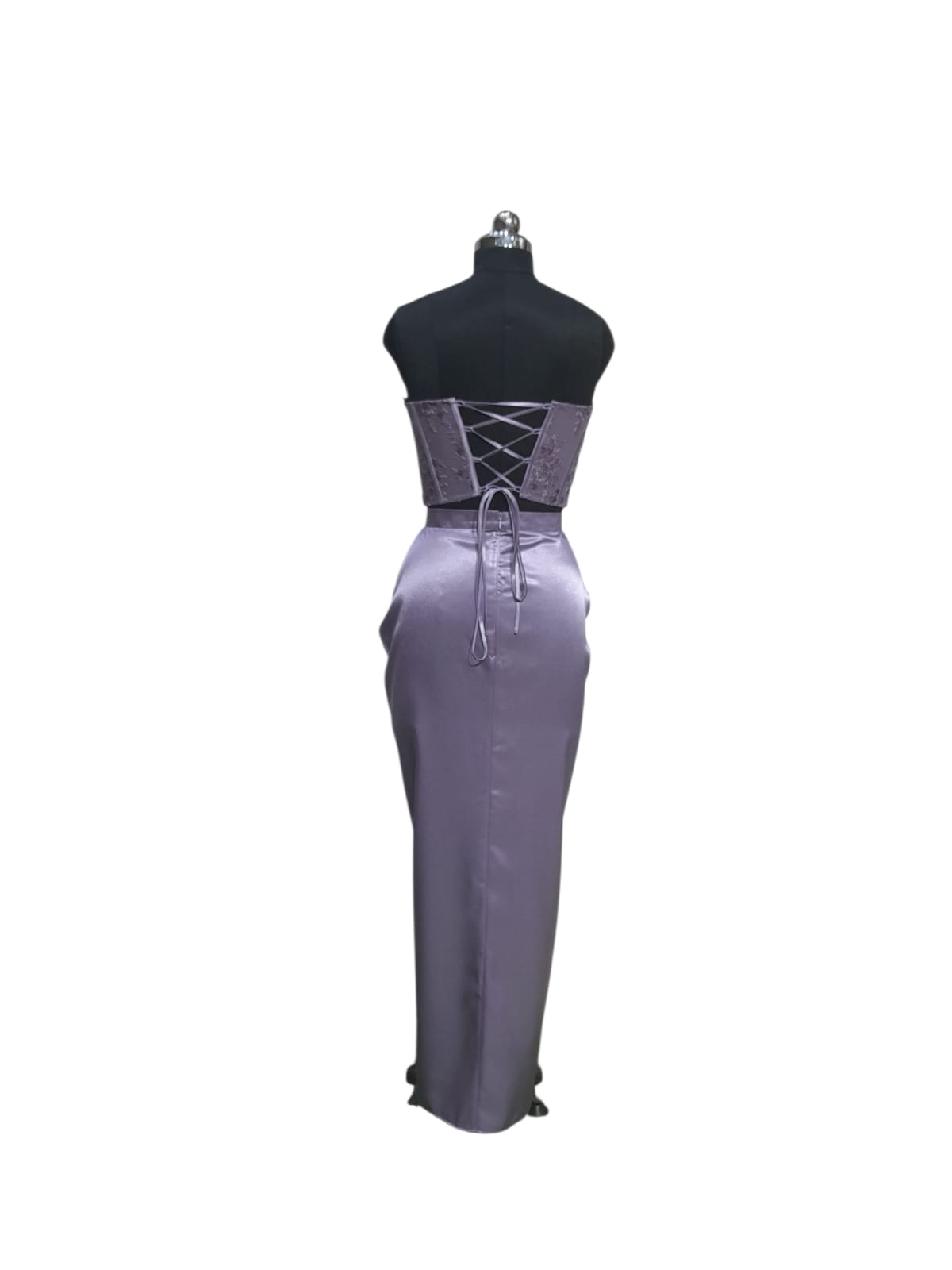 Lavender Satin Embellished Two-Piece Corset Set