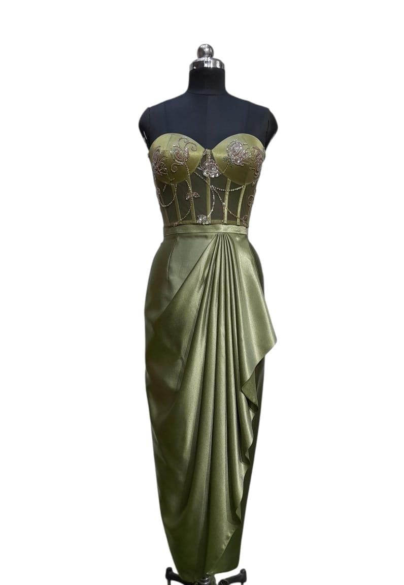 Embellished Olive Draped Ensemble