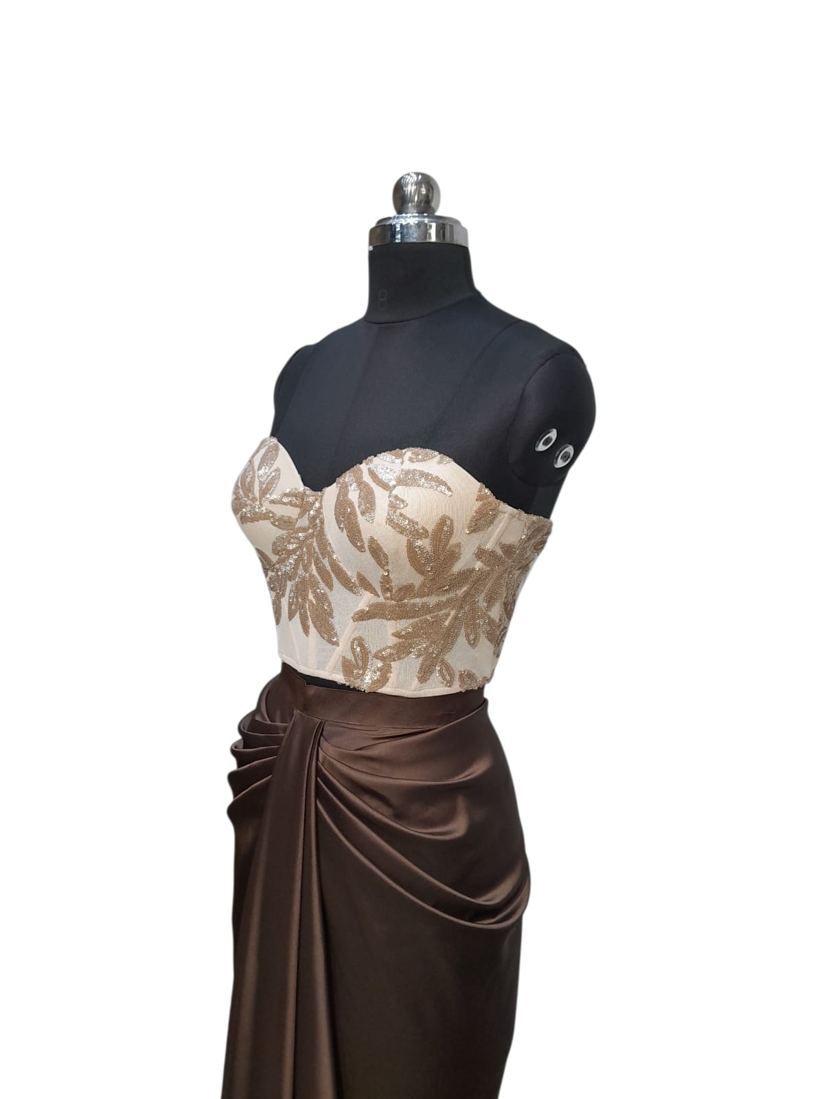 Elegant Embroidered Bustier with Draped Skirt 