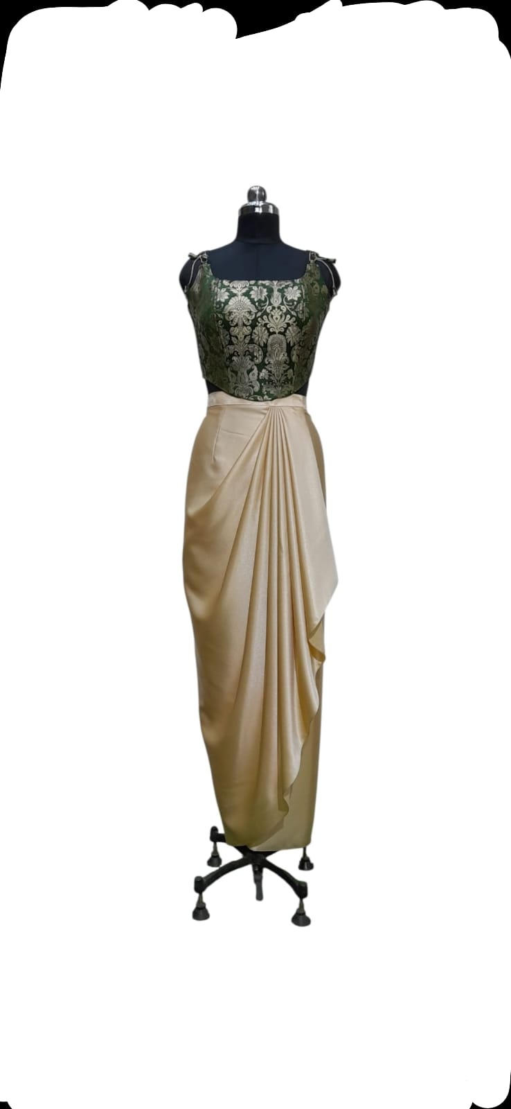 Regal Brocade and Satin Draped Ensemble