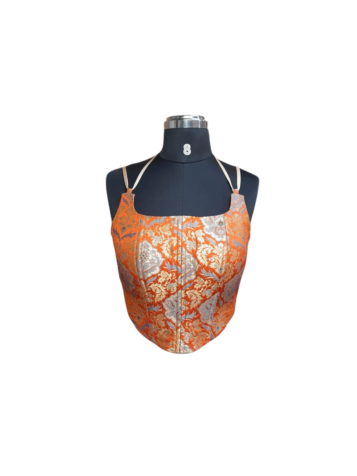 Orange Brocade Crop Top Blouse