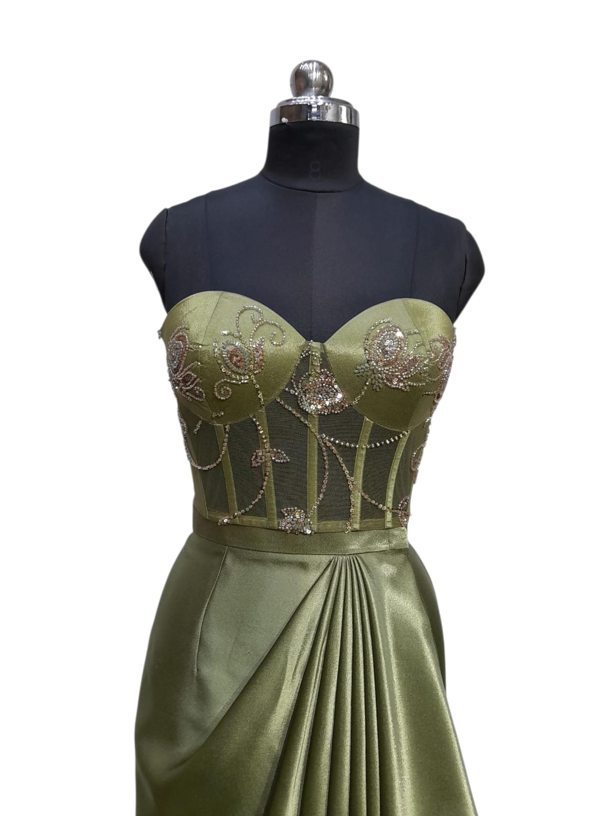 Embellished Olive Draped Ensemble
