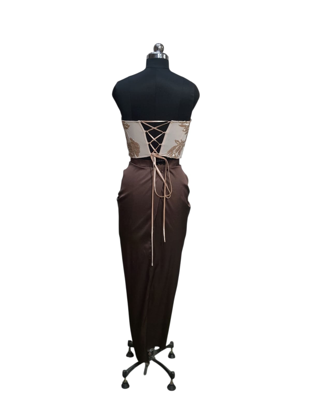 Elegant Embroidered Bustier with Draped Skirt 