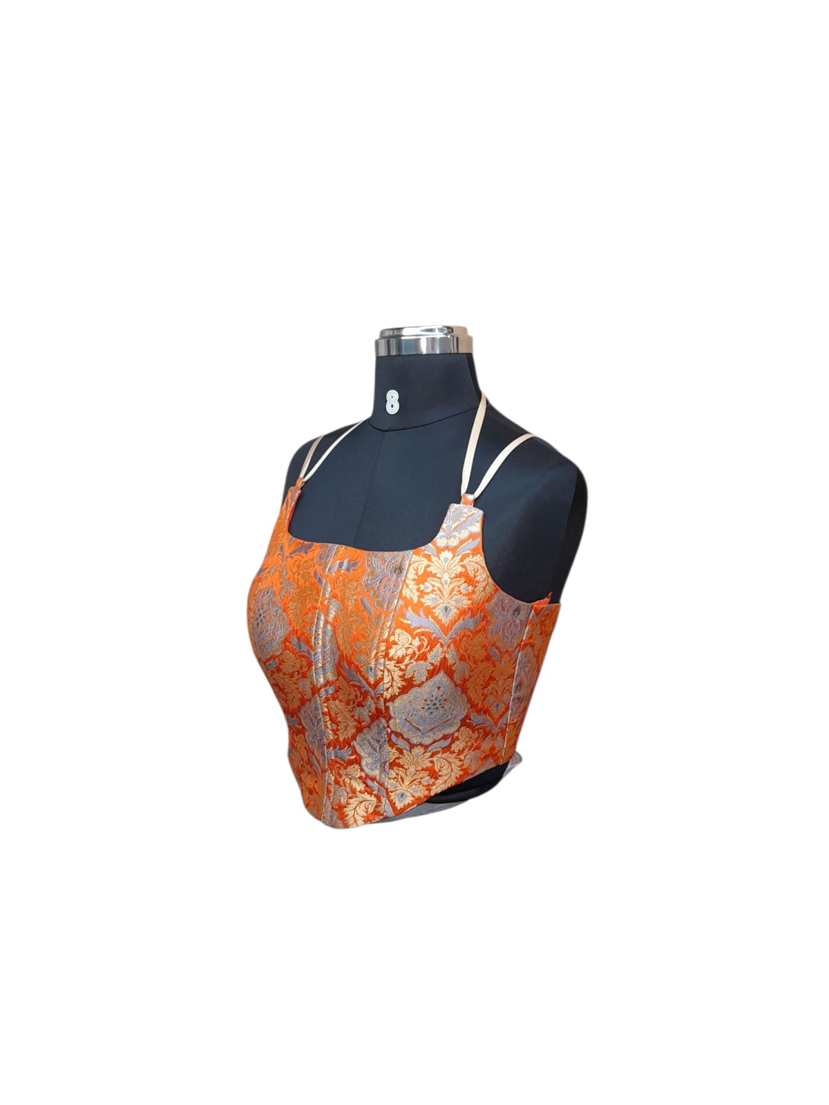 Orange Brocade Crop Top Blouse